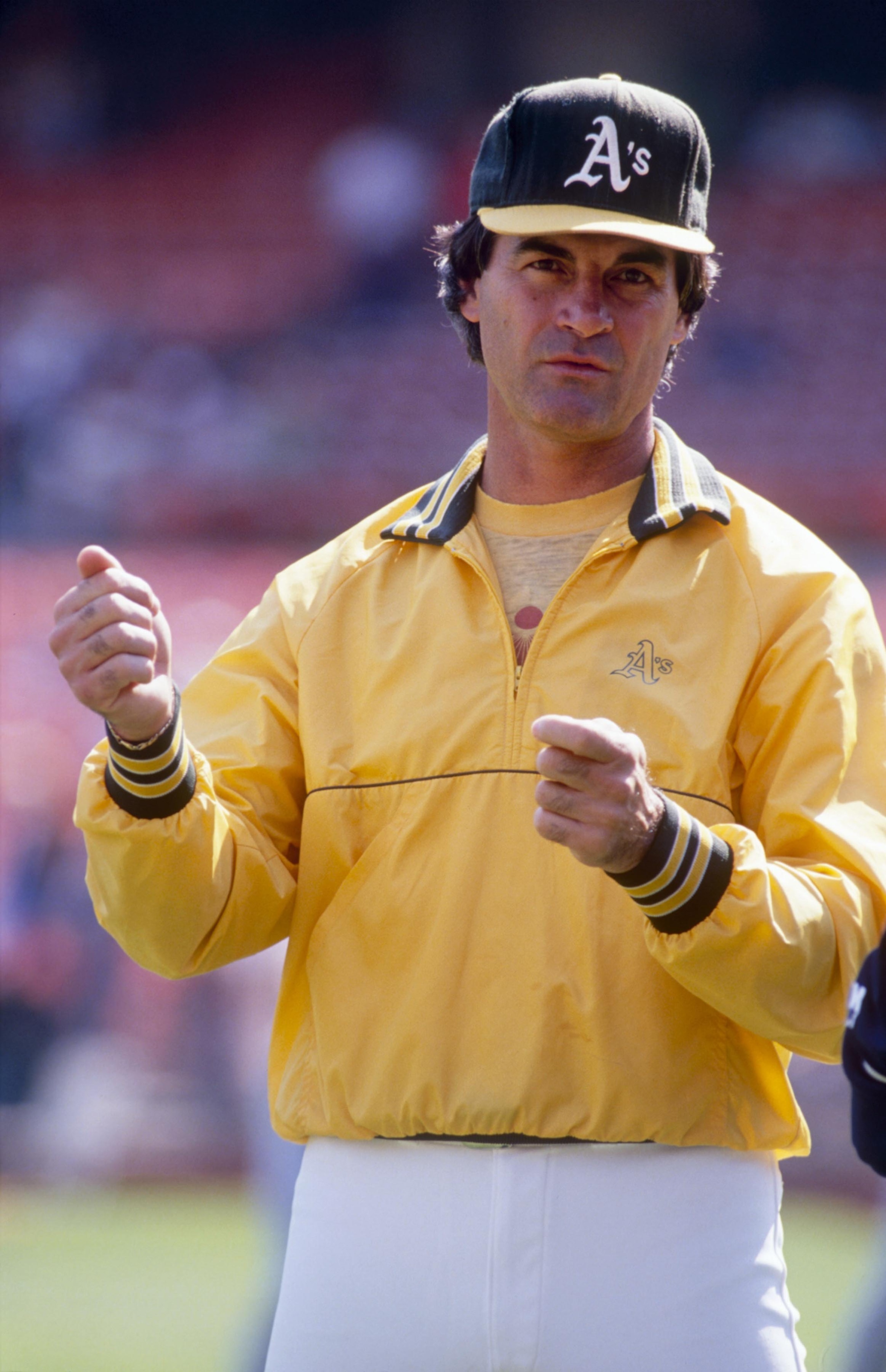 OAKLAND, CA - CIRCA 1988:  Manager Tony LaRussa of the Oakland Athletics looks on during batting practice prior to an MLB game circa 1988 at the Oakland-Alameda County Coliseum in Oakland, California. (Photo by Otto Greule Jr./Getty Images)