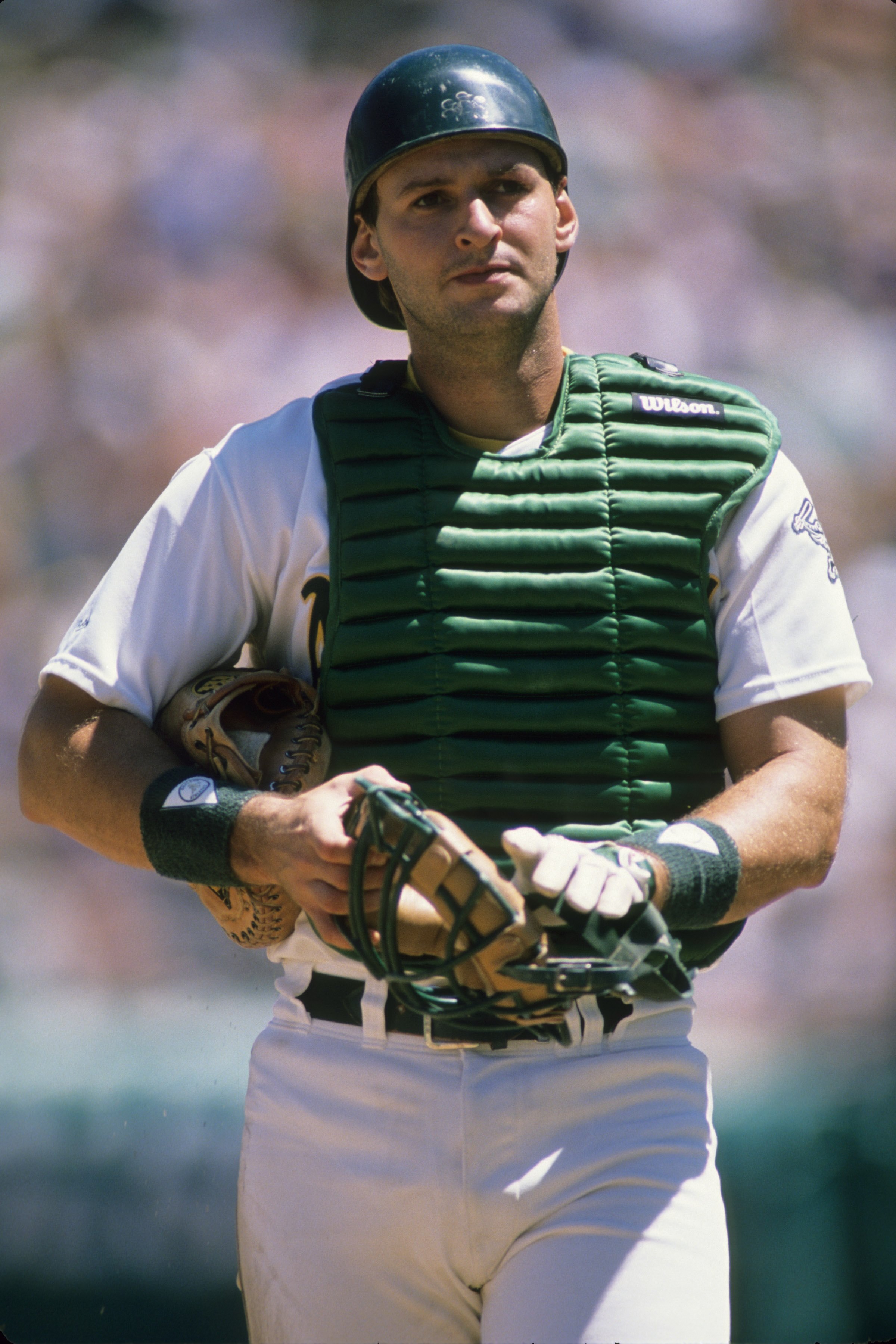 OAKLAND, CA - CIRCA 1988:  Catcher Terry Steinbach #36 of the Oakland Athletics looks on during an MLB game circa 1988 at Oakland-Alameda County Coliseum in Oakland, California. (Photo by Otto Greule Jr./Getty Images)