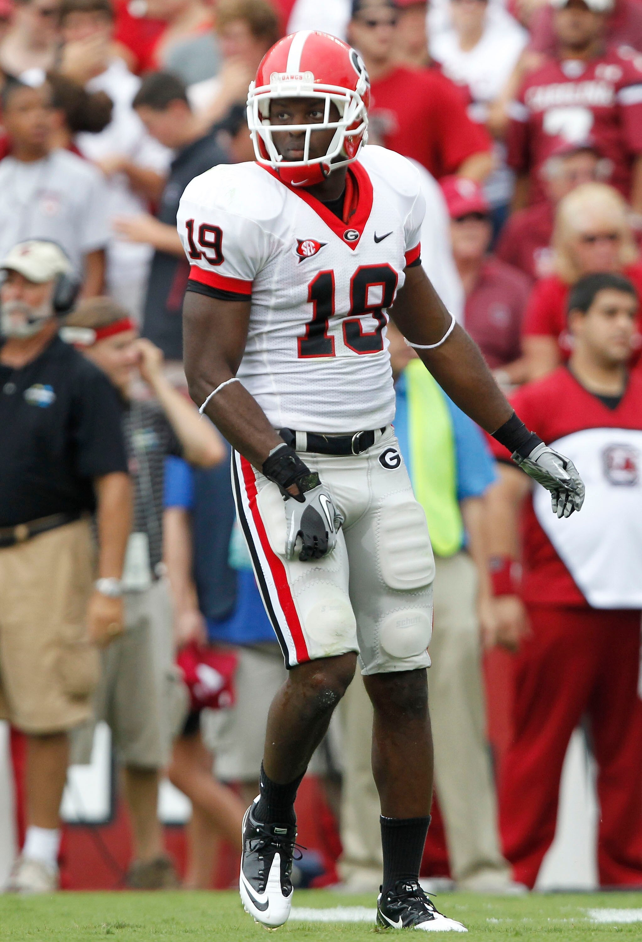 COLUMBIA, SC - SEPTEMBER 11:  Safety Baccari Rambo #18 of the Georgia Bulldogs watches the action during the game against the South Carolina Gamecocks at Williams-Brice Stadium on September 11, 2010 in Columbia, South Carolina.  (Photo by Mike Zarrilli/Ge