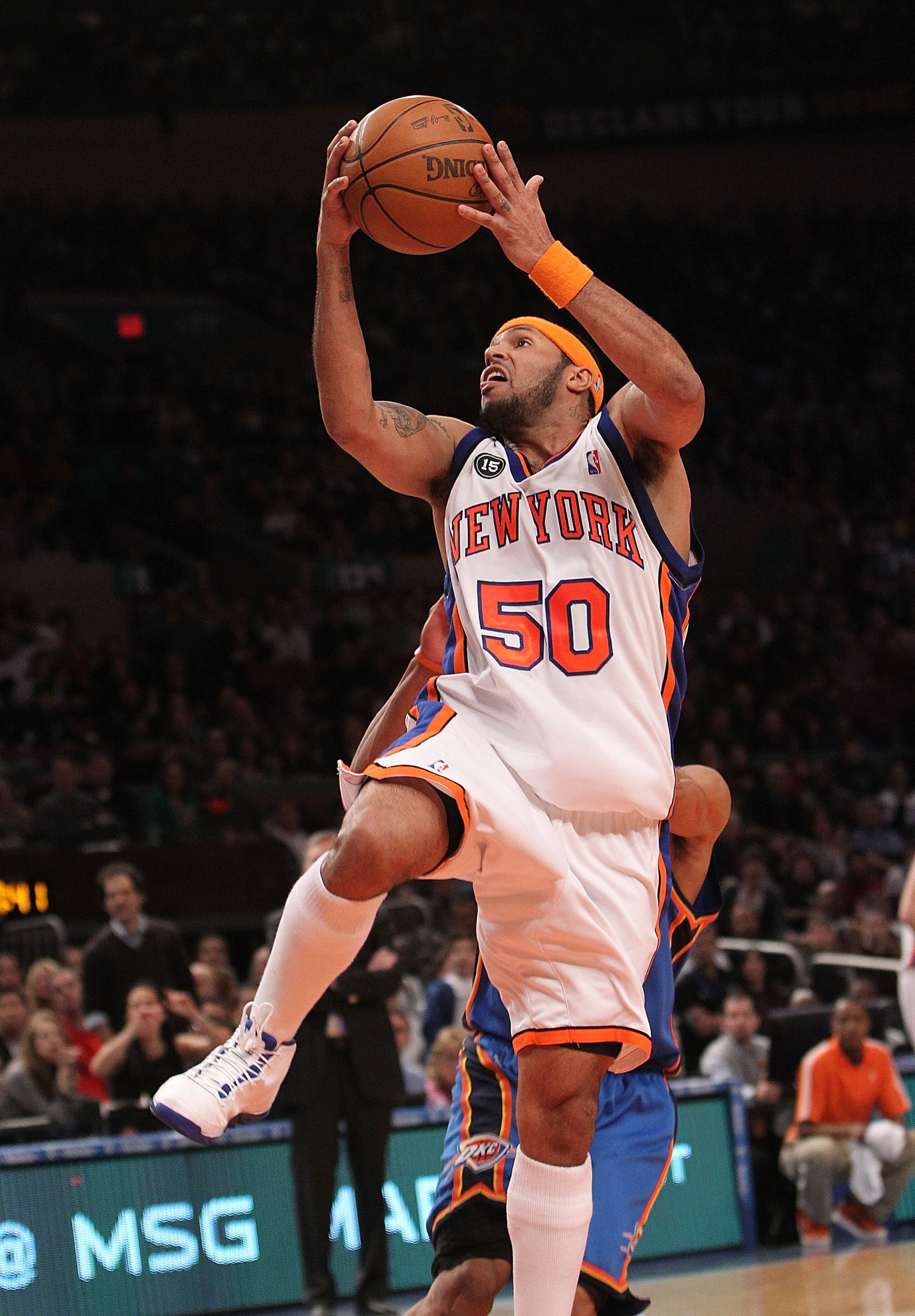 NEW YORK - FEBRUARY 20:  Eddie House #50 of the New York Knicks lays the ball up against the Oklahoma City Thunder at Madison Square Garden on February 20, 2010 in New York, New York. NOTE TO USER: User expressly acknowledges and agrees that, by downloadi