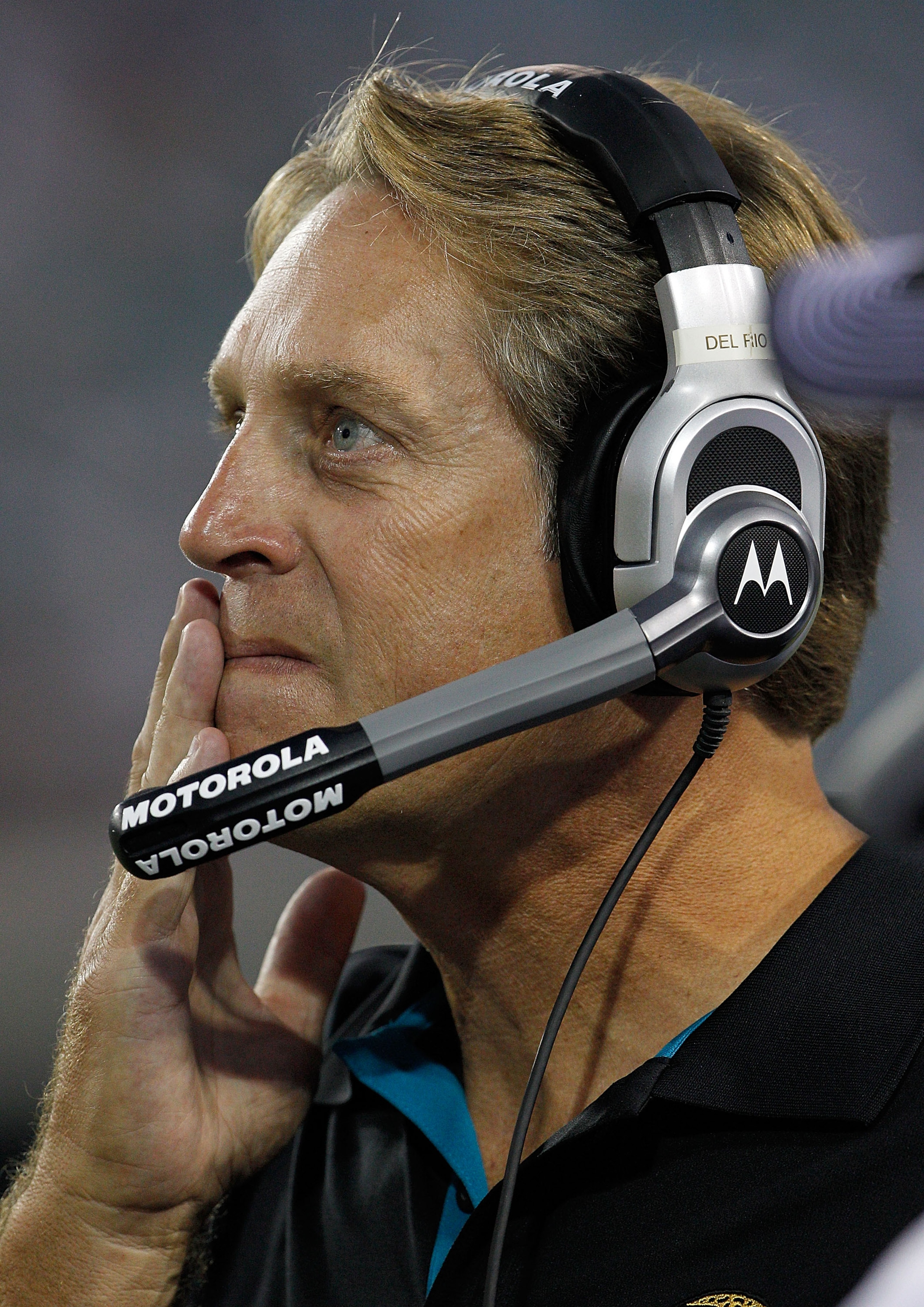 JACKSONVILLE, FL - SEPTEMBER 02:  Head coach Jack Del Rio of the Jacksonville Jaguars watches the action during a preseason game against the Atlanta Falcons at EverBank Field on September 2, 2010 in Jacksonville, Florida.  (Photo by Sam Greenwood/Getty Im