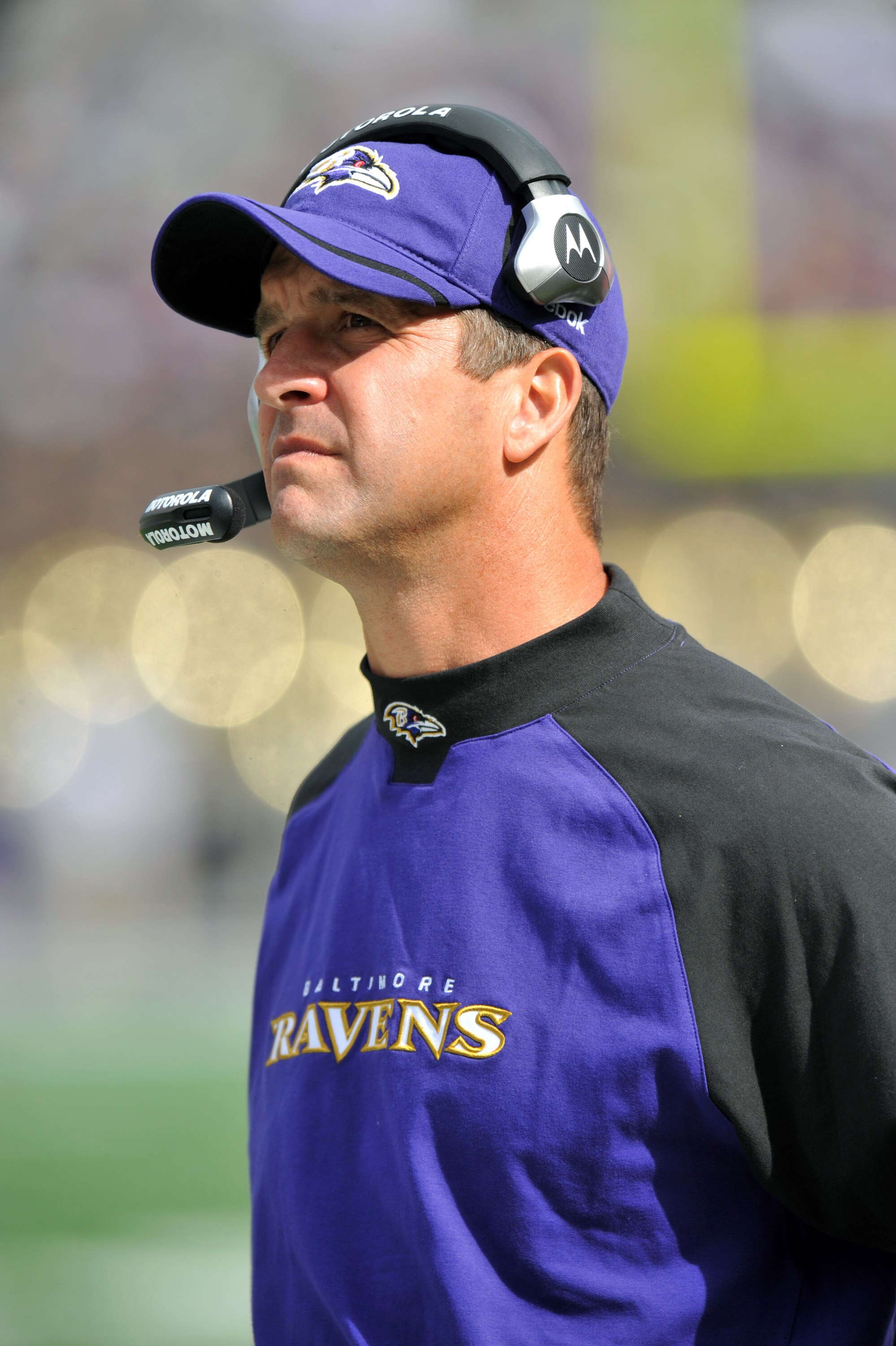 BALTIMORE - SEPTEMBER 26:  Head coach John Harbaugh of the Baltimore Ravens coaches against the Cleveland Browns  at M&T Bank Stadium on September 26, 2010 in Baltimore, Maryland. The Ravens defeated the Browns 24-17. (Photo by Larry French/Getty Images)