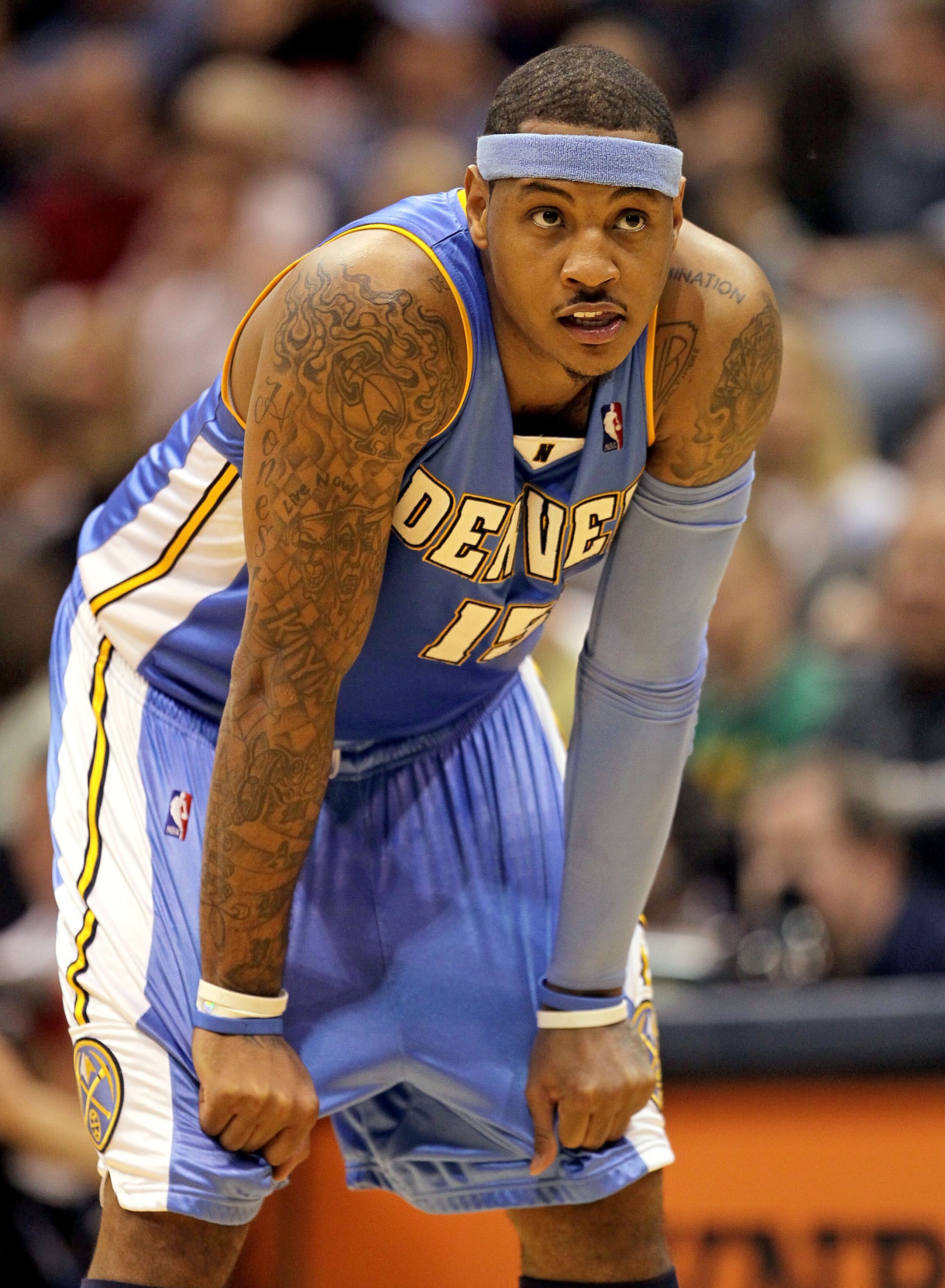SALT LAKE CITY - APRIL 23: Carmelo Anthony #15 of the Denver Nuggets is pictured against the Utah Jazz during Game 3 of the Western Conference Quarterfinals of the 2010 NBA Playoffs at EnergySolutions Arena on April 23, 2010 in Salt Lake City, Utah. NOT SALT LAKE CITY - APRIL 23: Carmelo Anthony #15 of the Denver Nuggets is pictured against the Utah Jazz during Game 3 of the Western Conference Quarterfinals of the 2010 NBA Playoffs at EnergySolutions Arena on April 23, 2010 in Salt Lake City, Utah. NOT