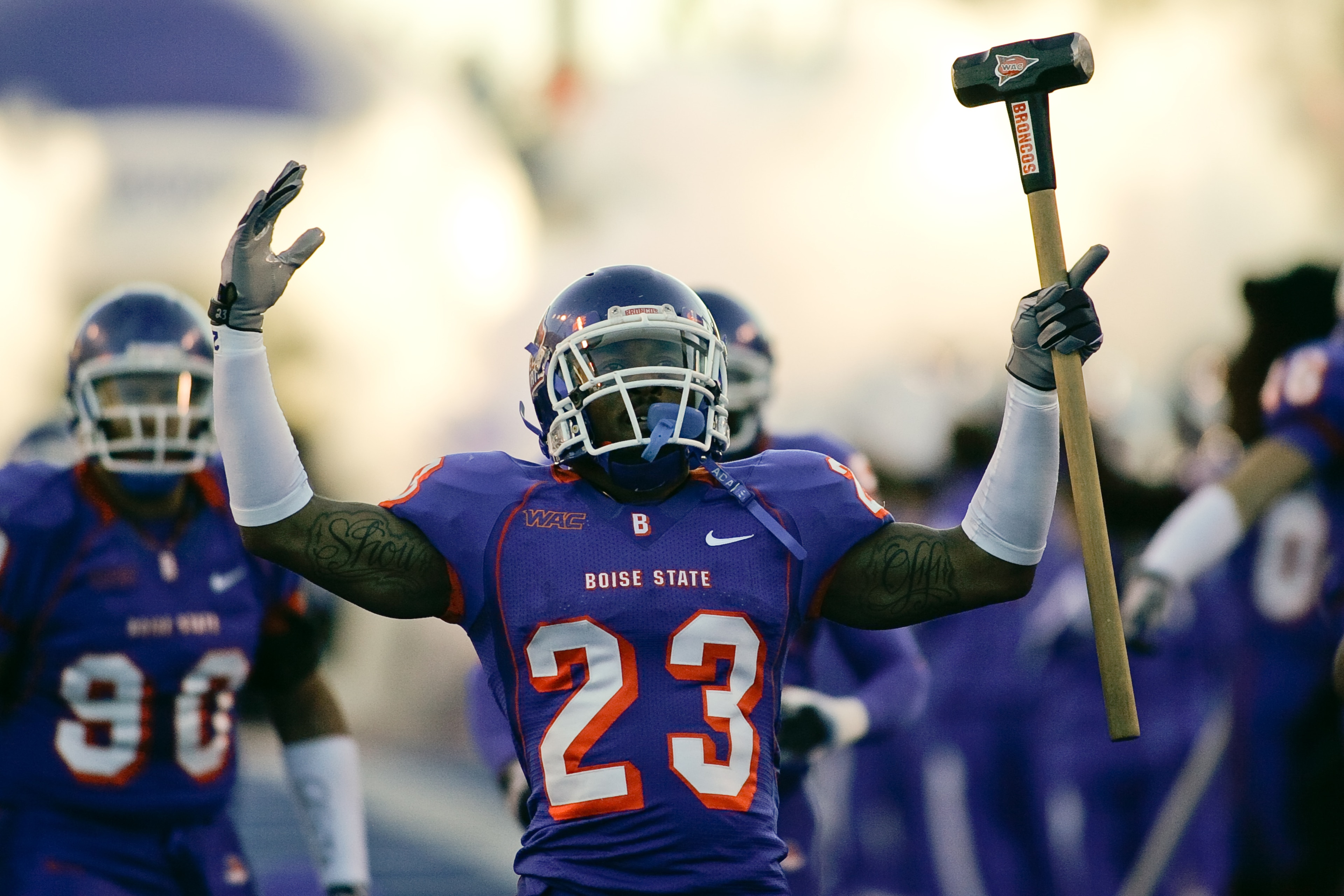 BOISE, ID - NOVEMBER 28: Jeron Johnson #23 of the Boise State Broncos leads his team onto the field before their game against the Fresno State Bulldogs on November 28, 2008 at Bronco Stadium in Boise, Idaho. (Photo by Otto Kitsinger III/Getty Images) BOISE, ID - NOVEMBER 28: Jeron Johnson #23 of the Boise State Broncos leads his team onto the field before their game against the Fresno State Bulldogs on November 28, 2008 at Bronco Stadium in Boise, Idaho. (Photo by Otto Kitsinger III/Getty Images)