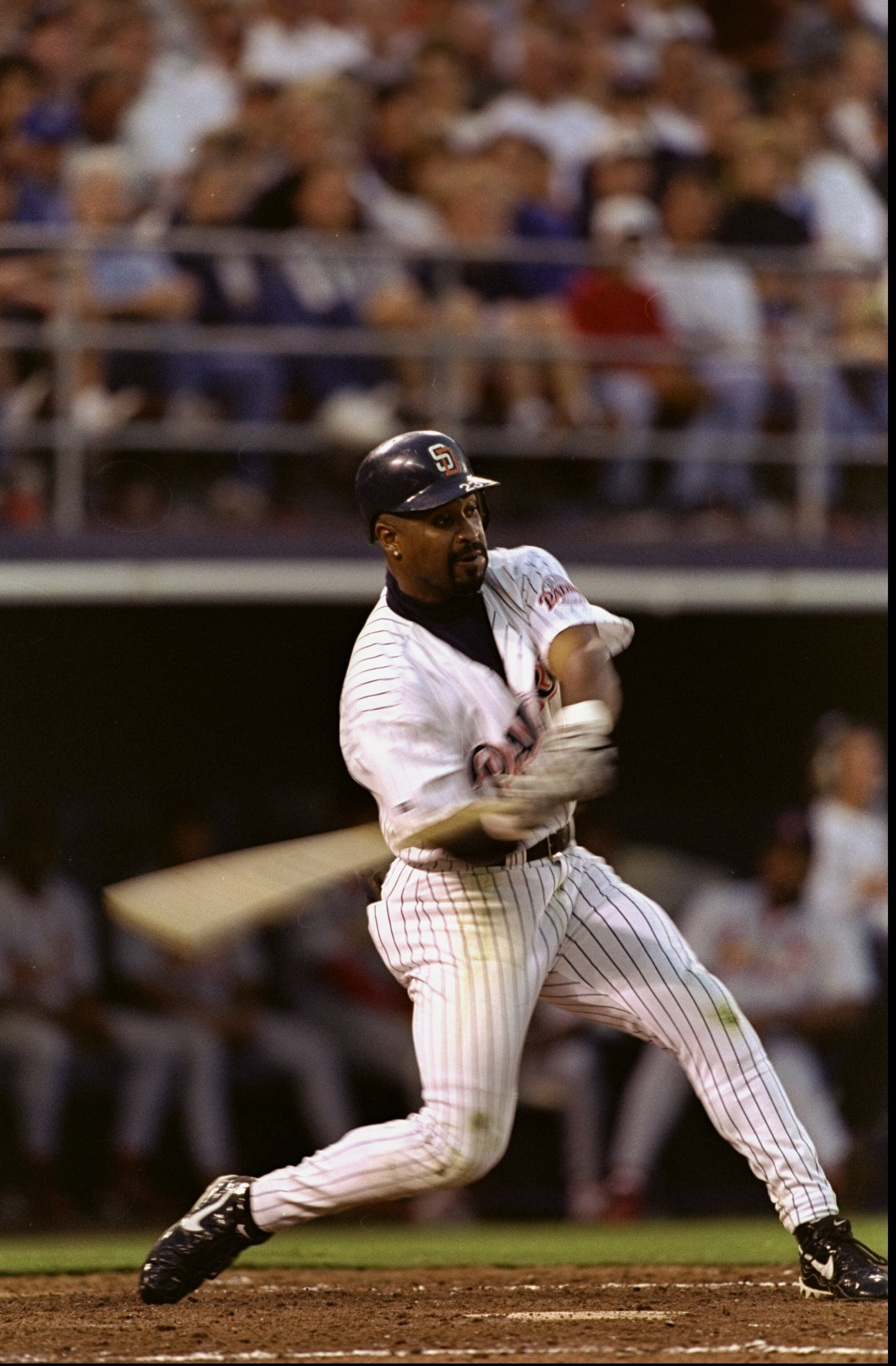 21 Jul 1998:  Outfielder Greg Vaughn #23 of the San Diego Padres in action during a game against the St. Louis Cardinals at the Qualcomm Park in San Diego, California. The Padres defeated the Cardinals 6-3.