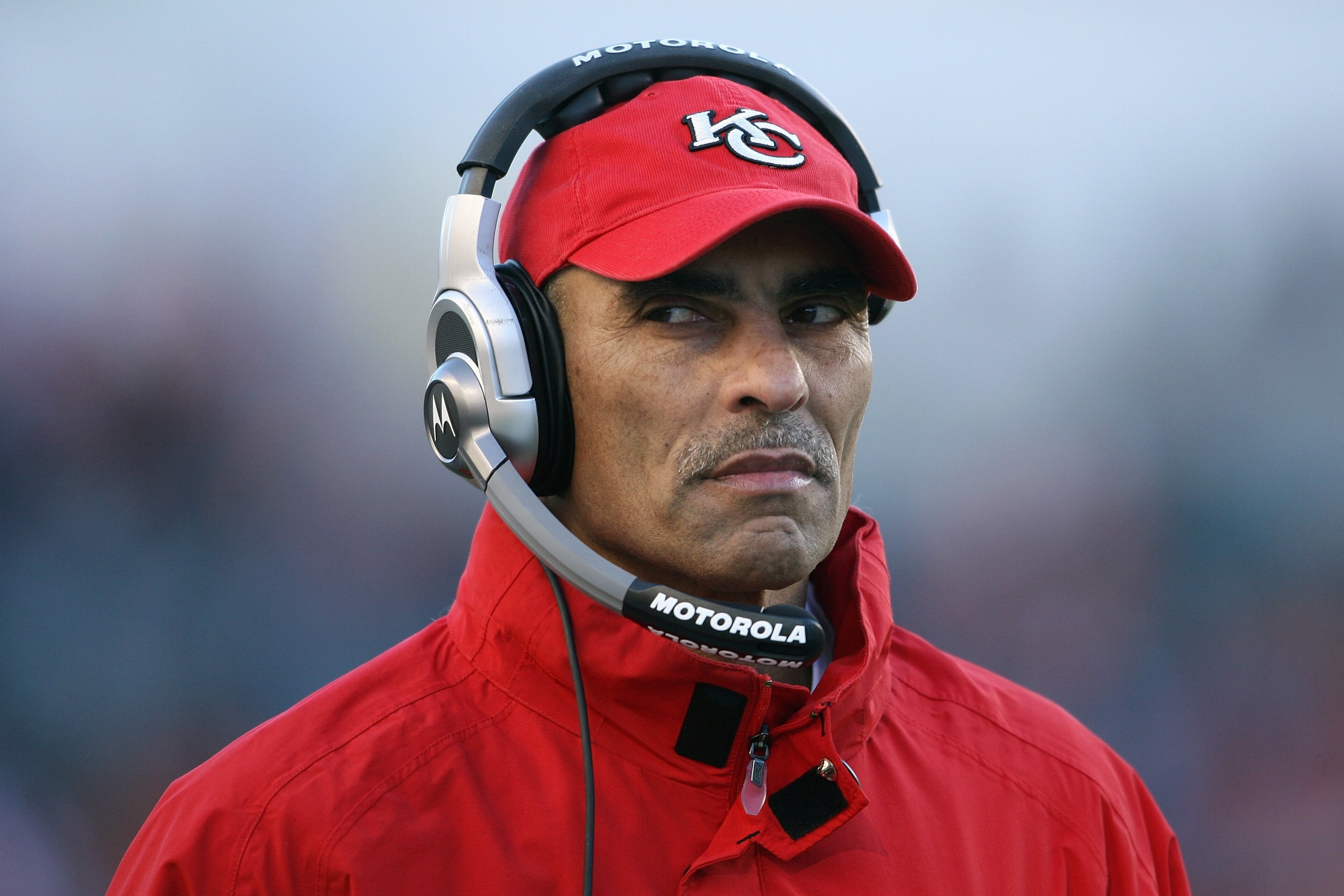 CINCINNATI - DECEMBER 28: Head coach Herm Edwards of the Kansas City Chiefs watches the action from the sidelines during the NFL game against the Cincinnati Bengals on December 28, 2008 at Paul Brown Stadium in Cincinnati, Ohio.  (Photo by Andy Lyons/Gett