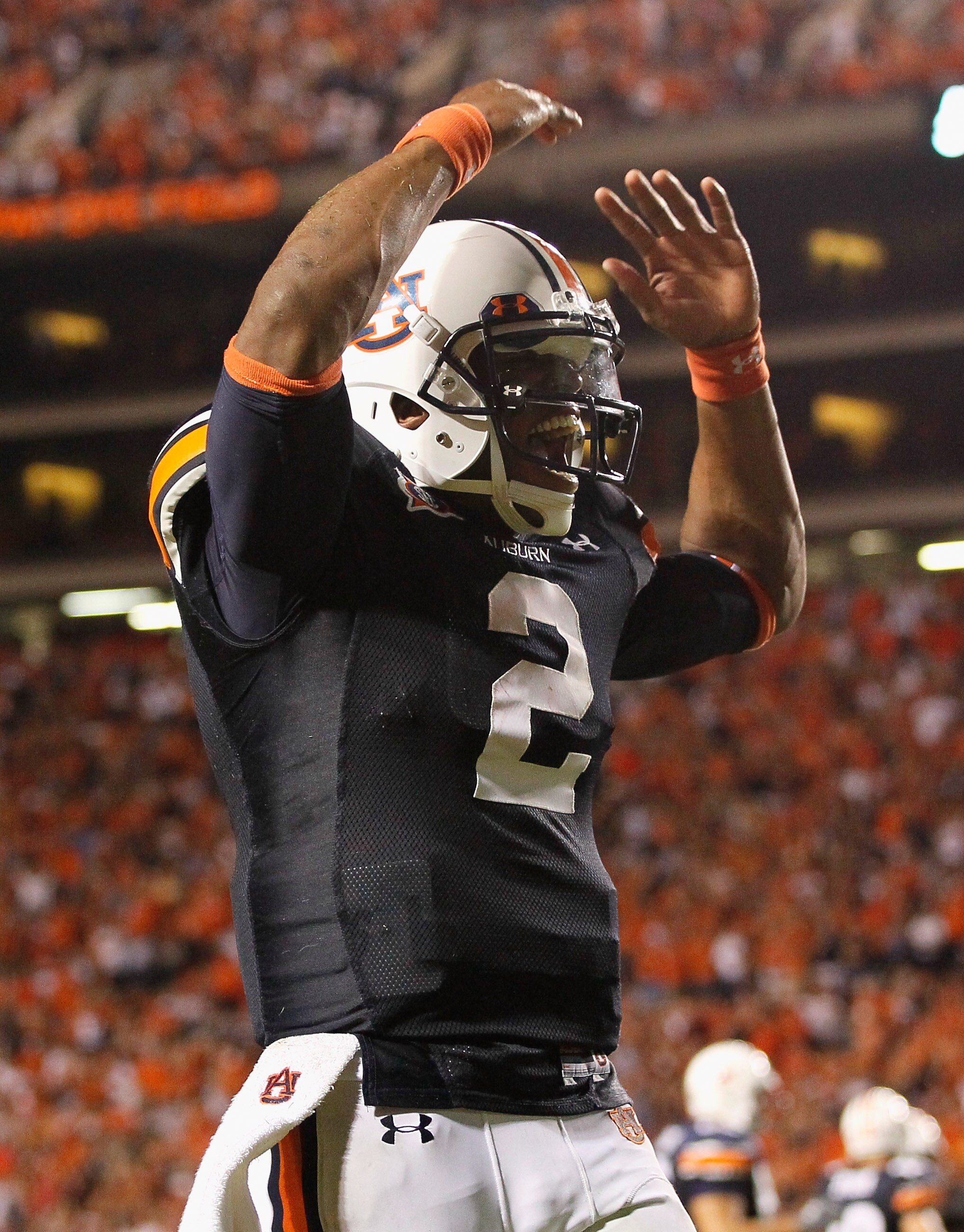 AUBURN, AL - SEPTEMBER 25:  Quarterback Cameron Newton #2 of the Auburn Tigers reacts after passing for a touchdown against the South Carolina Gamecocks at Jordan-Hare Stadium on September 25, 2010 in Auburn, Alabama.  (Photo by Kevin C. Cox/Getty Images)