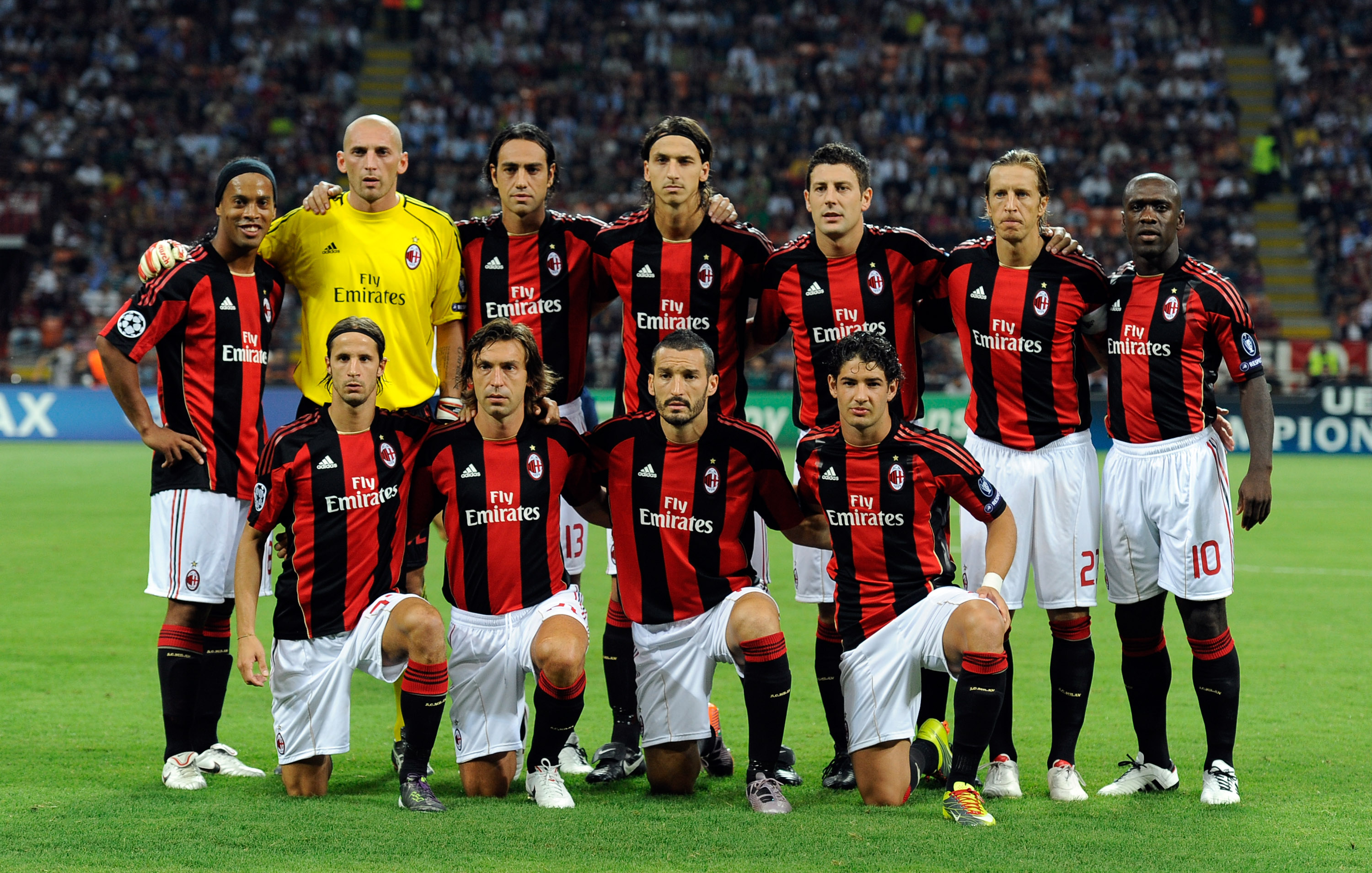 MILAN, ITALY - SEPTEMBER 15:  AC Milan team line up for a team photo during the UEFA Champions League group G match between AC Milan and Auxerre on September 15, 2010 in Milan, Italy.  (Photo by Claudio Villa/Getty Images)