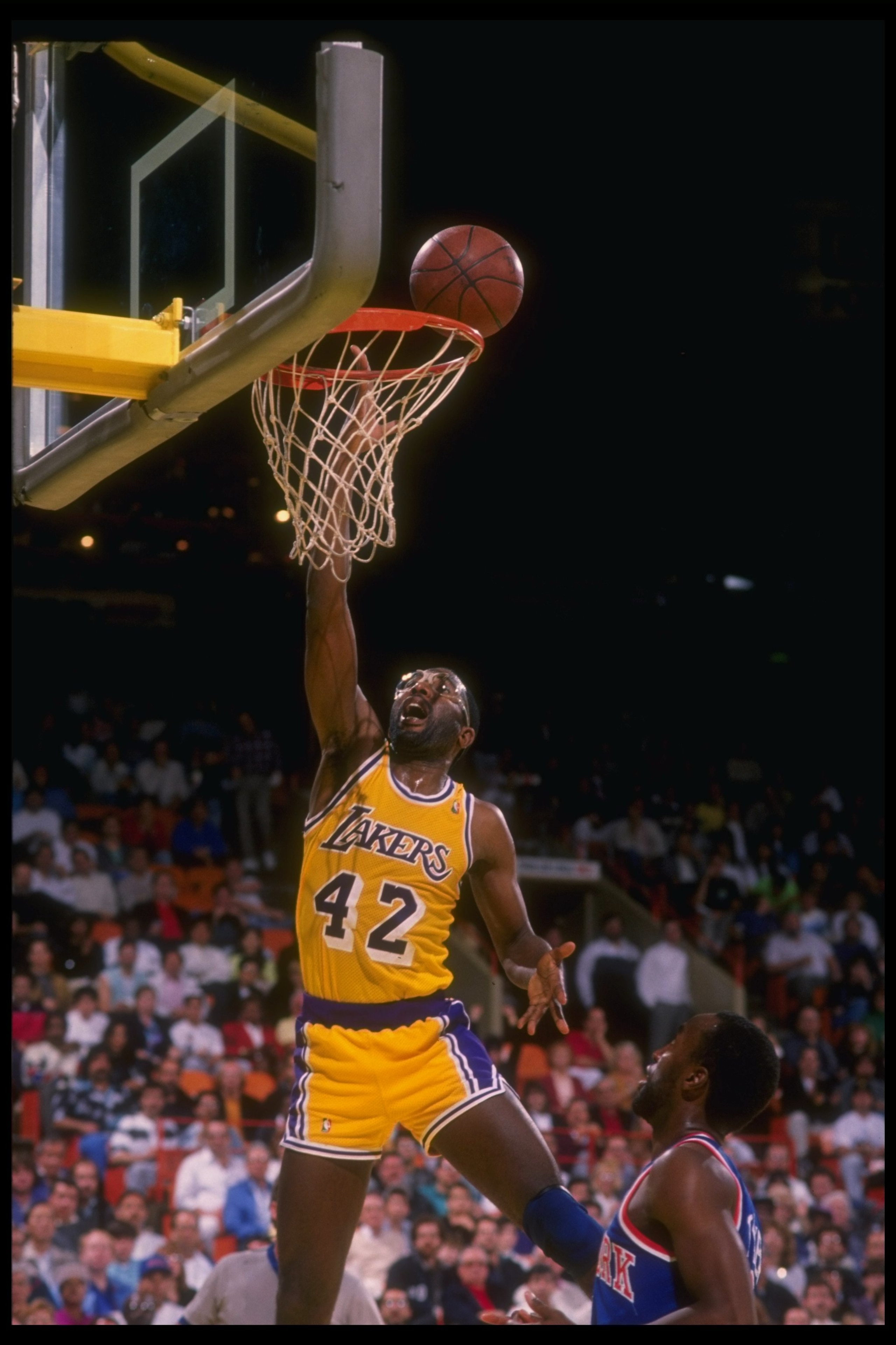 1989-1990: Forward James Worthy of the Los Angeles Lakers goes up for the ball during a game. Mandatory Credit: Ken Levine /Allsport Mandatory Credit: Ken Levine /Allsport 1989-1990: Forward James Worthy of the Los Angeles Lakers goes up for the ball during a game. Mandatory Credit: Ken Levine /Allsport Mandatory Credit: Ken Levine /Allsport