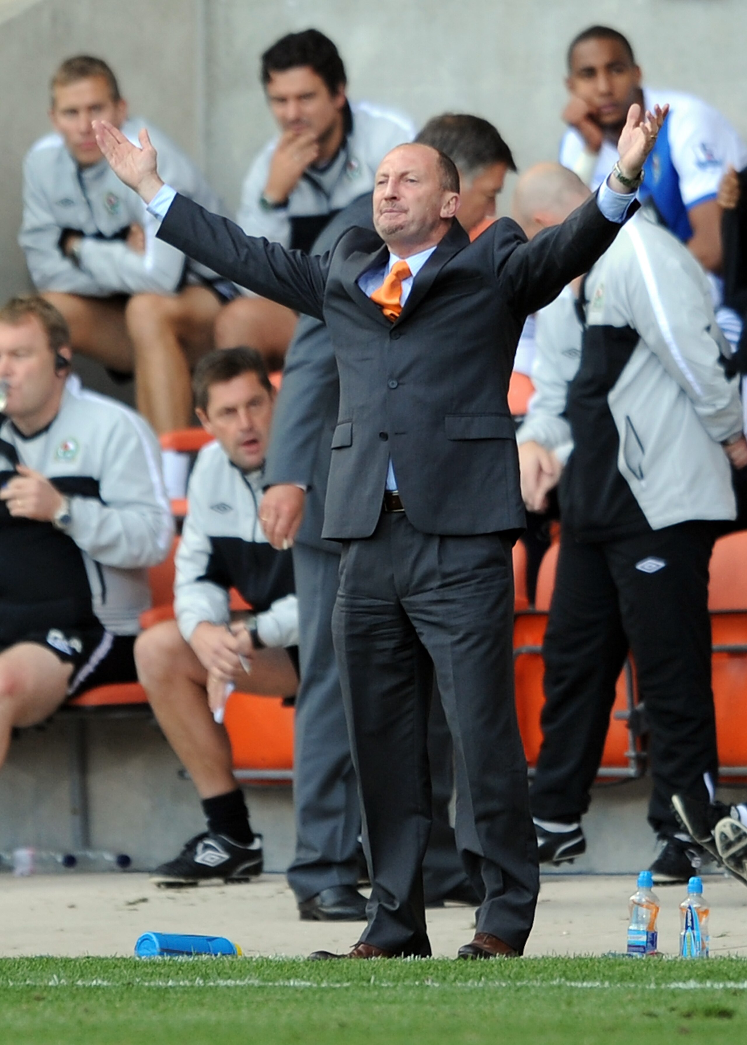 BLACKPOOL, ENGLAND - SEPTEMBER 25: Blackpool manager Ian Holloway reacts during the Barclays Premiership match between Blackpool and Blackburn Rovers at Bloomfield Road on September 25, 2010 in Blackpool, England. (Photo by Chris Brunskill/Getty Images)