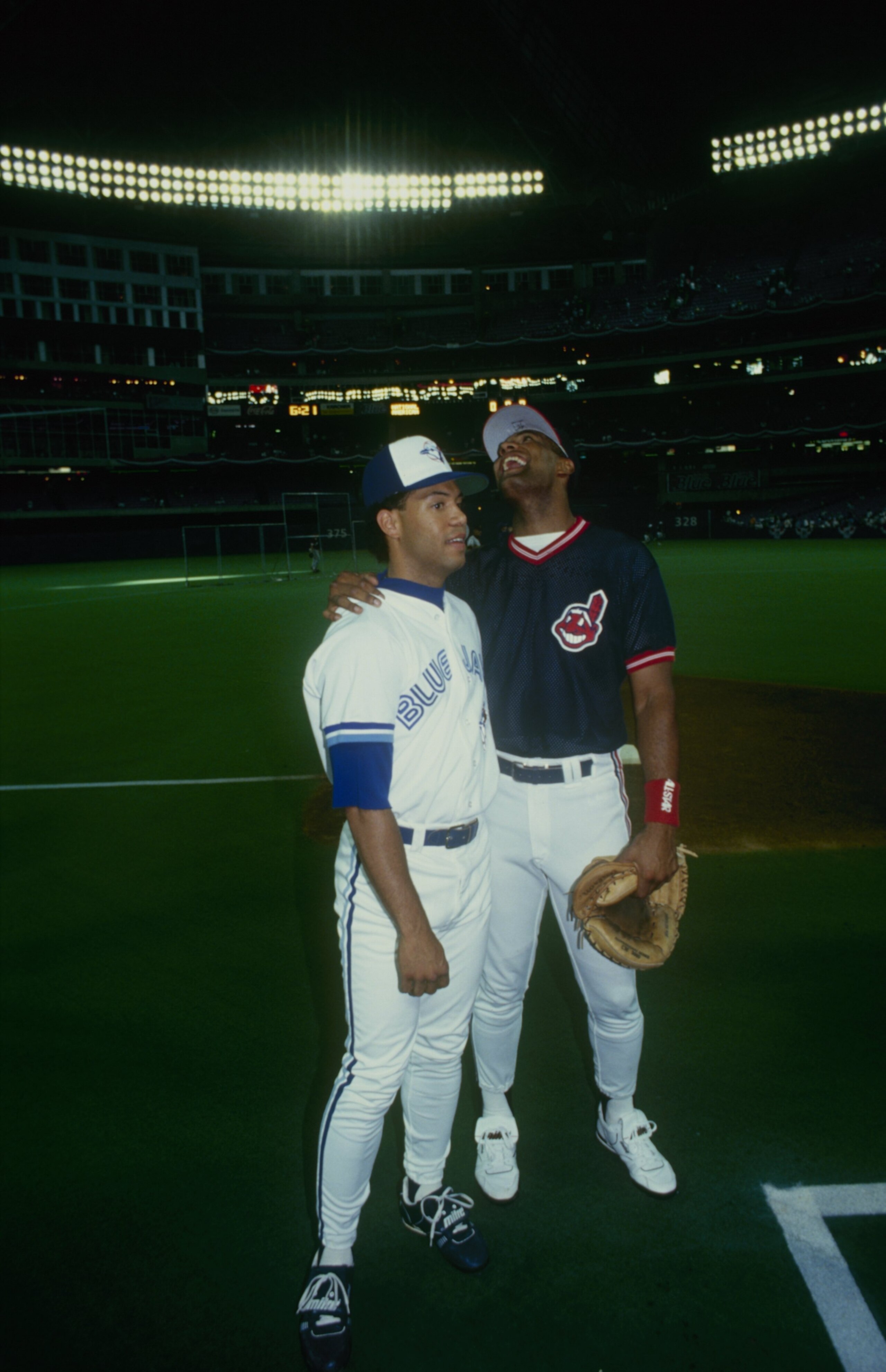 TORONTO - JULY 9: (R) Roberto Alomar #12 of the Toronto Blue Jays greets Sandy Alomar, Jr #15 of the Cleveland Indians before the 1991 All - Star Game game at Toronto SkyDome on July 9,1991 in Toronto, Canada. (Photo by:Rick Stewart/Getty Images) TORONTO - JULY 9: (R) Roberto Alomar #12 of the Toronto Blue Jays greets Sandy Alomar, Jr #15 of the Cleveland Indians before the 1991 All - Star Game game at Toronto SkyDome on July 9,1991 in Toronto, Canada. (Photo by:Rick Stewart/Getty Images)