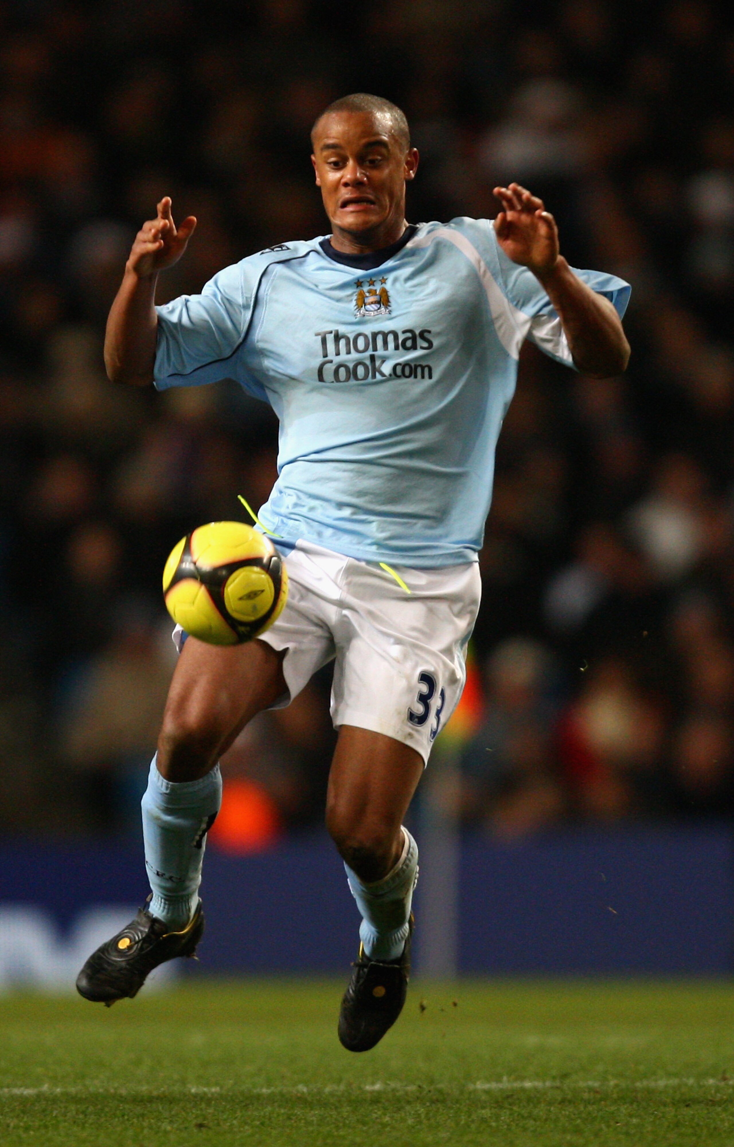 MANCHESTER, UNITED KINGDOM - JANUARY 03: Vincent Kompany of Manchester City in action during the FA Cup sponsored by e.on third round match between Manchester City and Nottingham Forest at The City of Manchester Stadium on January 3, 2009 in Manchester, E