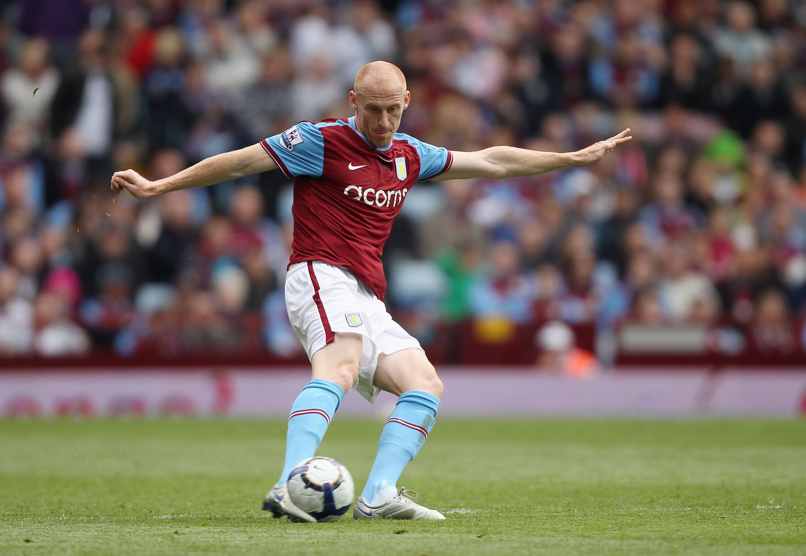 BIRMINGHAM, ENGLAND - MAY 09:  James Collins of Aston Villa in action during the Barclays Premier League match between Aston Villa and Blackburn Rovers at Villa Park on May 9, 2010 in Birmingham, England.  (Photo by Warren Little/Getty Images)