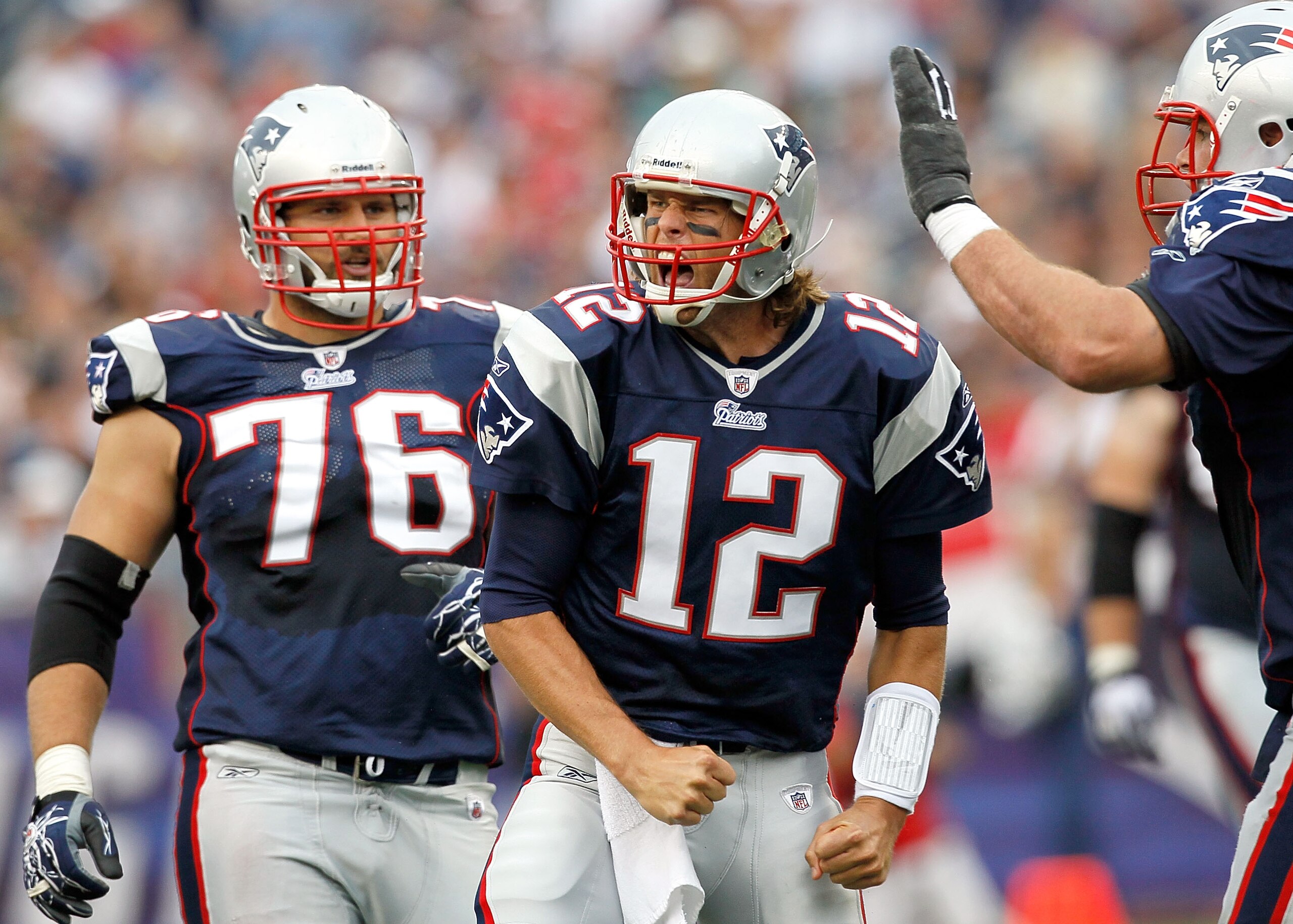 FOXBORO, MA - SEPTEMBER 26:  Tom Brady #12 of the New England Patriots reacts after running the ball for a first down against the Buffalo Bills in the second half at Gillette Stadium on September 26, 2010 in Foxboro, Massachusetts. (Photo by Jim Rogash/Ge