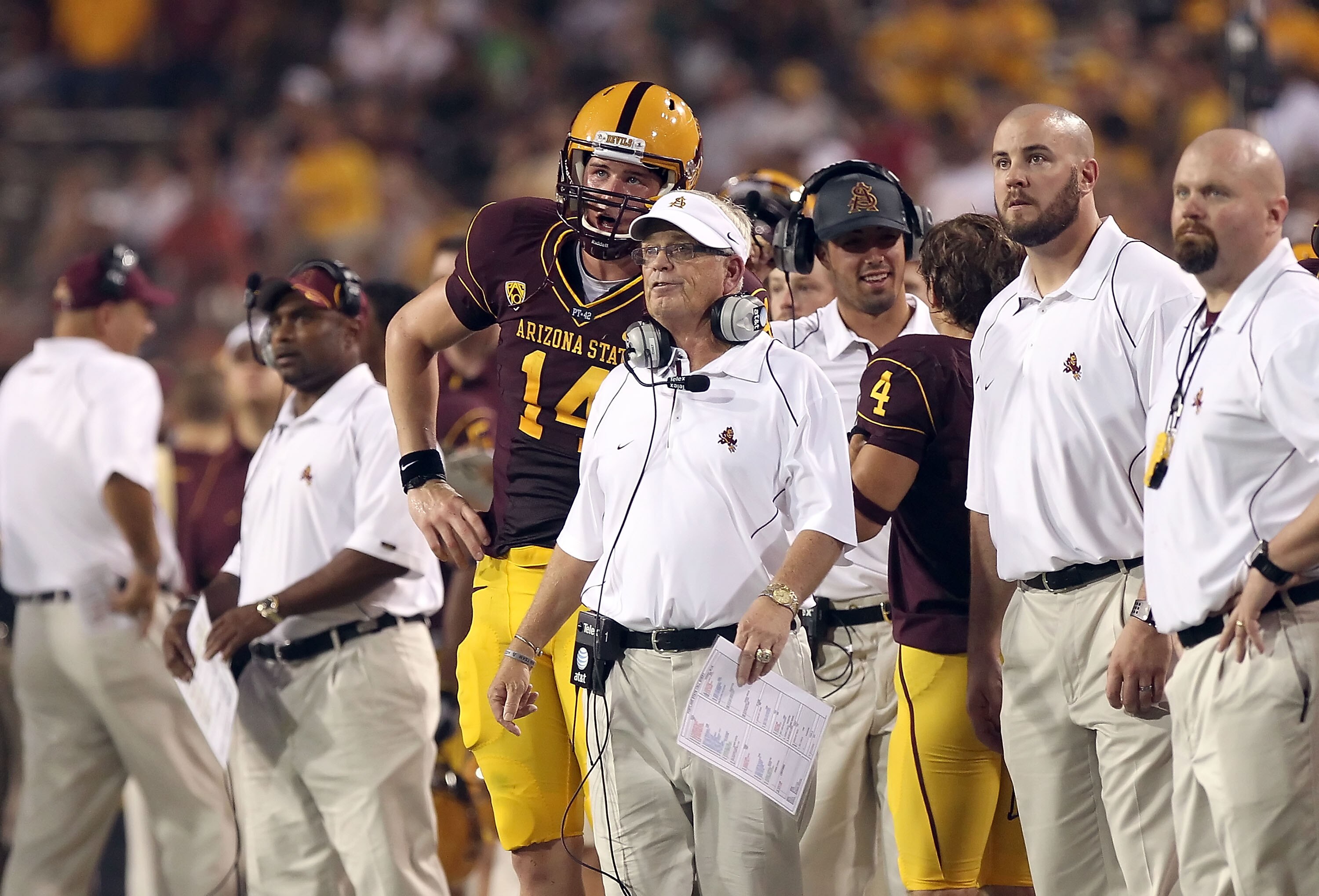 TEMPE, AZ - SEPTEMBER 04:  Head coach Dennis Erickson of the Arizona State Sun Devils during the college football game against the Portland State Vikings at Sun Devil Stadium on September 4, 2010 in Tempe, Arizona.  The Sun Devils defeated the Vikings 54-