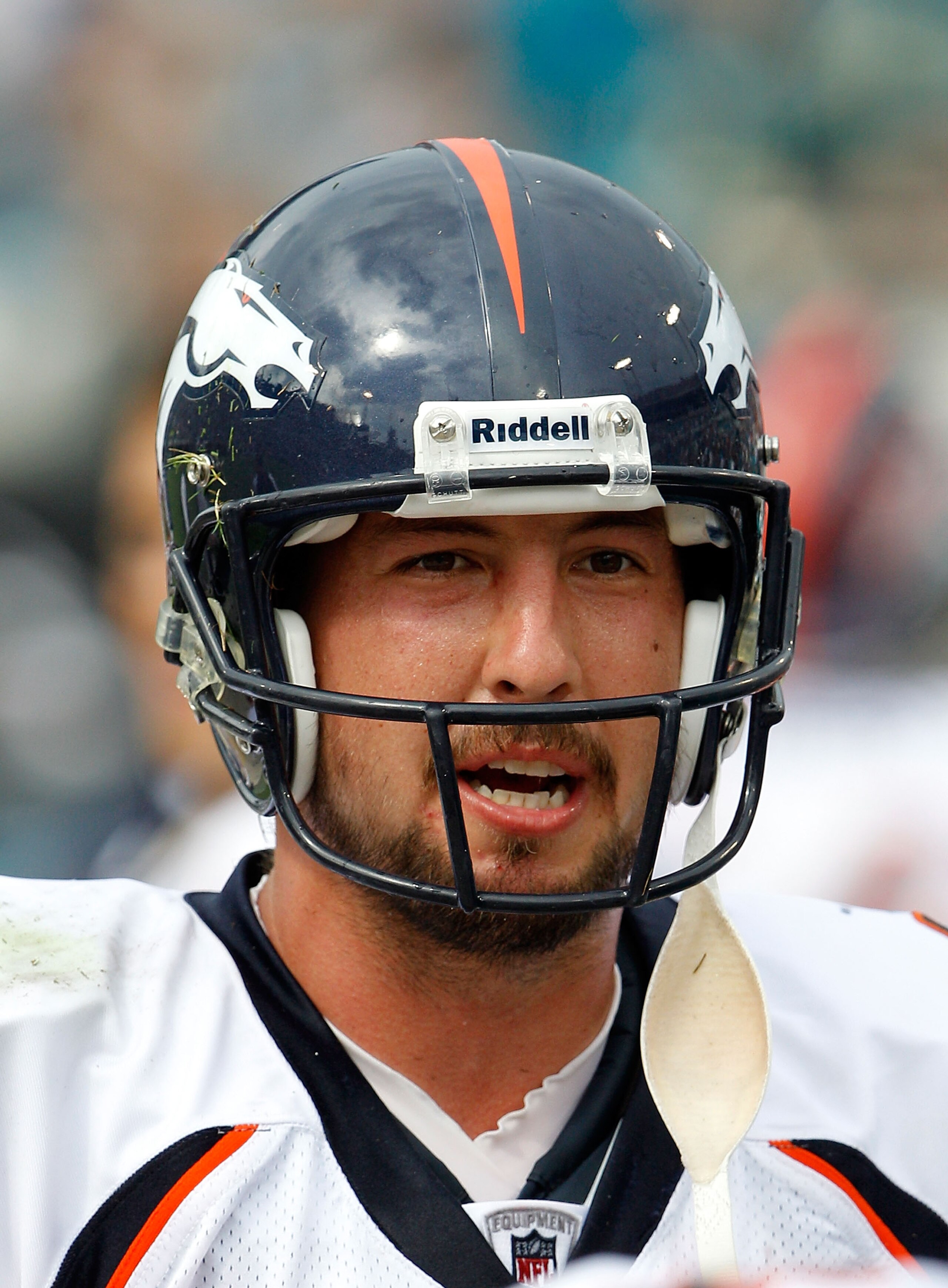 JACKSONVILLE, FL - SEPTEMBER 12:  Quarterback Kyle Orton #8 of the Denver Broncos waits on the sidelines during the NFL season opener game against the Jacksonville Jaguars at EverBank Field on September 12, 2010 in Jacksonville, Florida.  (Photo by Sam Gr