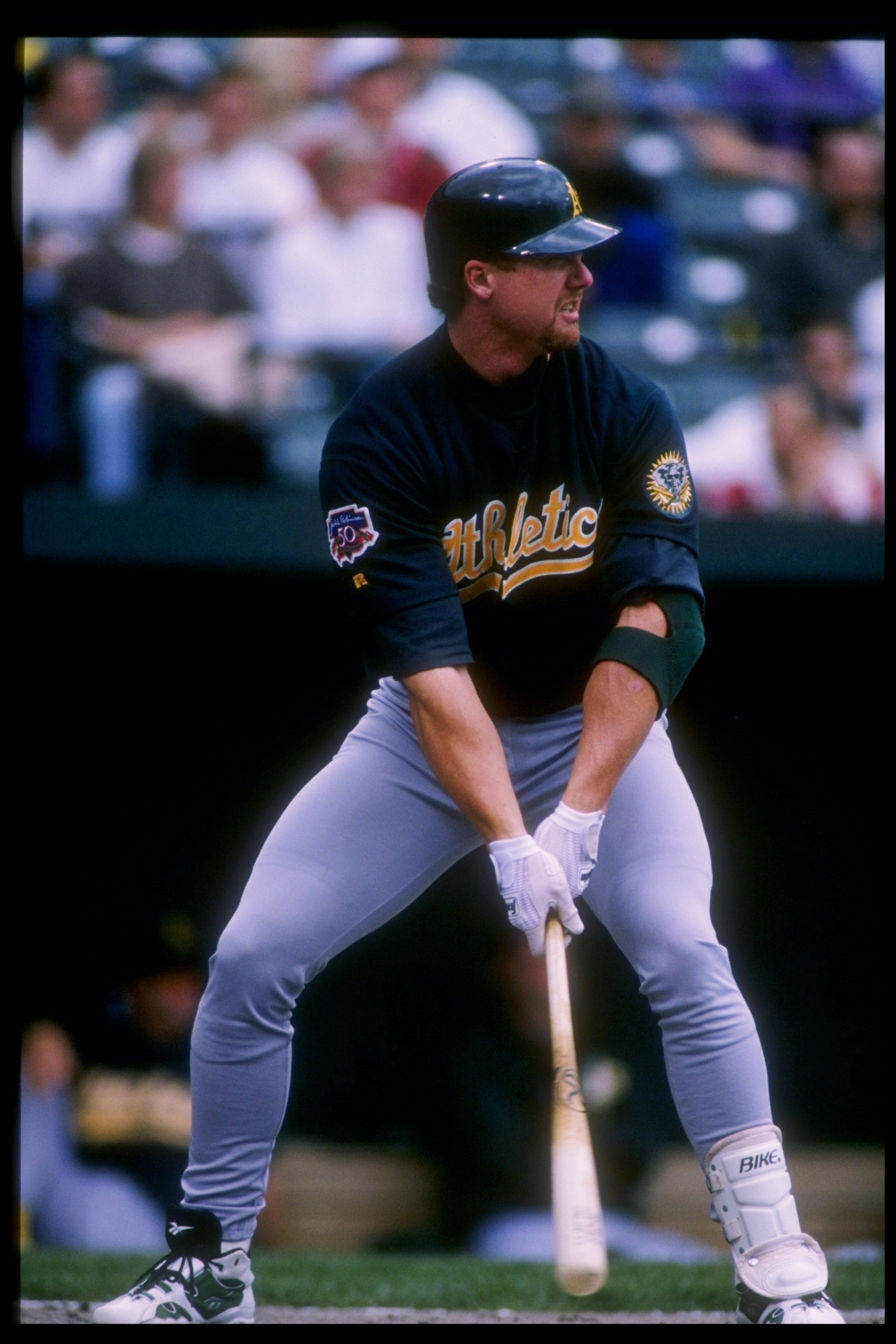 3 May 1997: Infielder Mark McGwire of the Oakland Athletics prepares to take his turn at bat during a game against the Baltimore Orioles at Oriole Park at Camden Yards in Baltimore, Maryland. The A''s won the game 4-3. Mandatory Credit: Doug Pensinger 3 May 1997: Infielder Mark McGwire of the Oakland Athletics prepares to take his turn at bat during a game against the Baltimore Orioles at Oriole Park at Camden Yards in Baltimore, Maryland. The A''s won the game 4-3. Mandatory Credit: Doug Pensinger