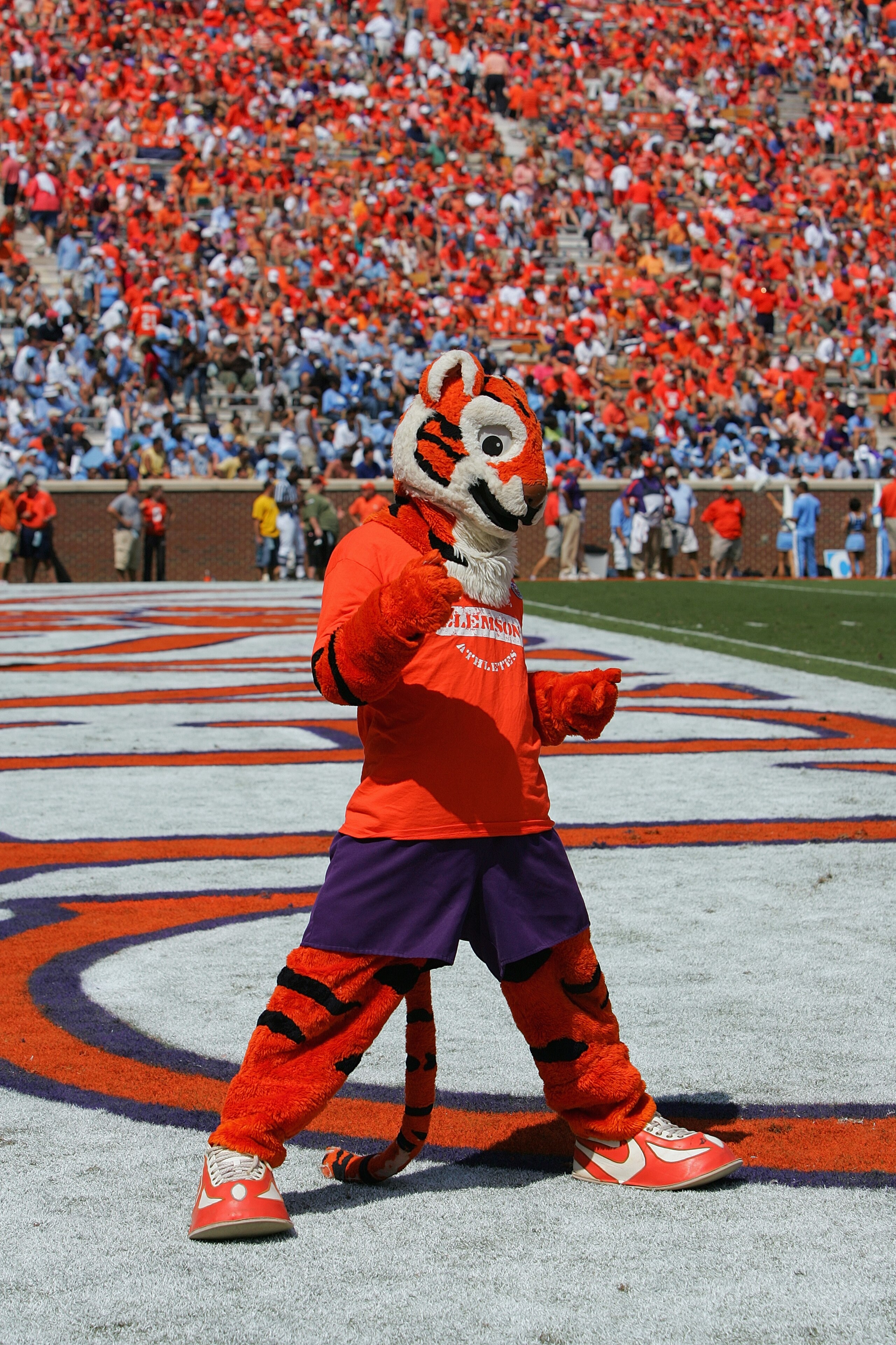 CLEMSON, SC - SEPTEMBER 23: The mascot of the Clemson Tigers shows his team support as the Clemson Tigers host visiting University of North Carolina Tar Heels during their game on September 23, 2006 at Memorial Stadium in Clemson, South Carolina. (Photo CLEMSON, SC - SEPTEMBER 23: The mascot of the Clemson Tigers shows his team support as the Clemson Tigers host visiting University of North Carolina Tar Heels during their game on September 23, 2006 at Memorial Stadium in Clemson, South Carolina. (Photo