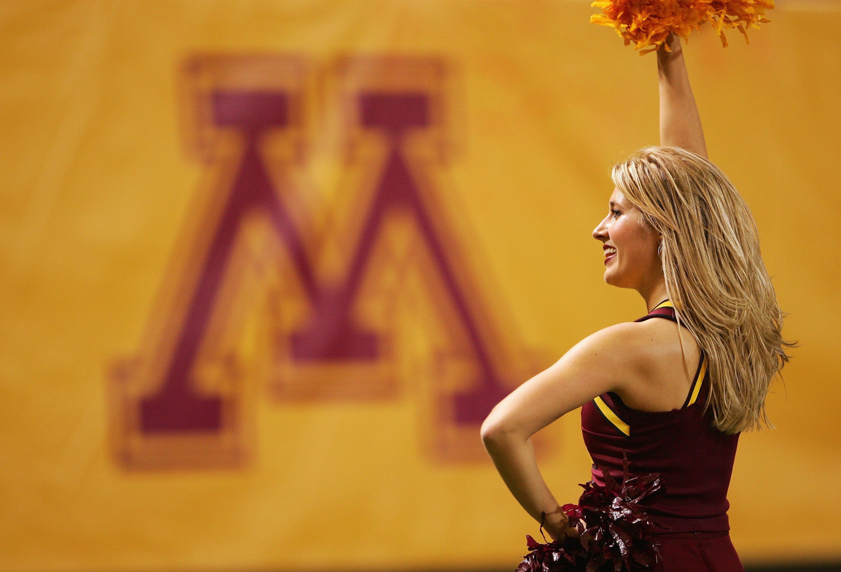 MINNEAPOLIS, MN - OCTOBER 07: A cheerleader for the Minnesota Golden Gophers during the game against the Penn State Nittany Lions on October 7, 2006 at the Metrodome in Minneapolis, Minnesota. Penn State defeated Minnesota 28-27 in overtime. (Photo by Dou
