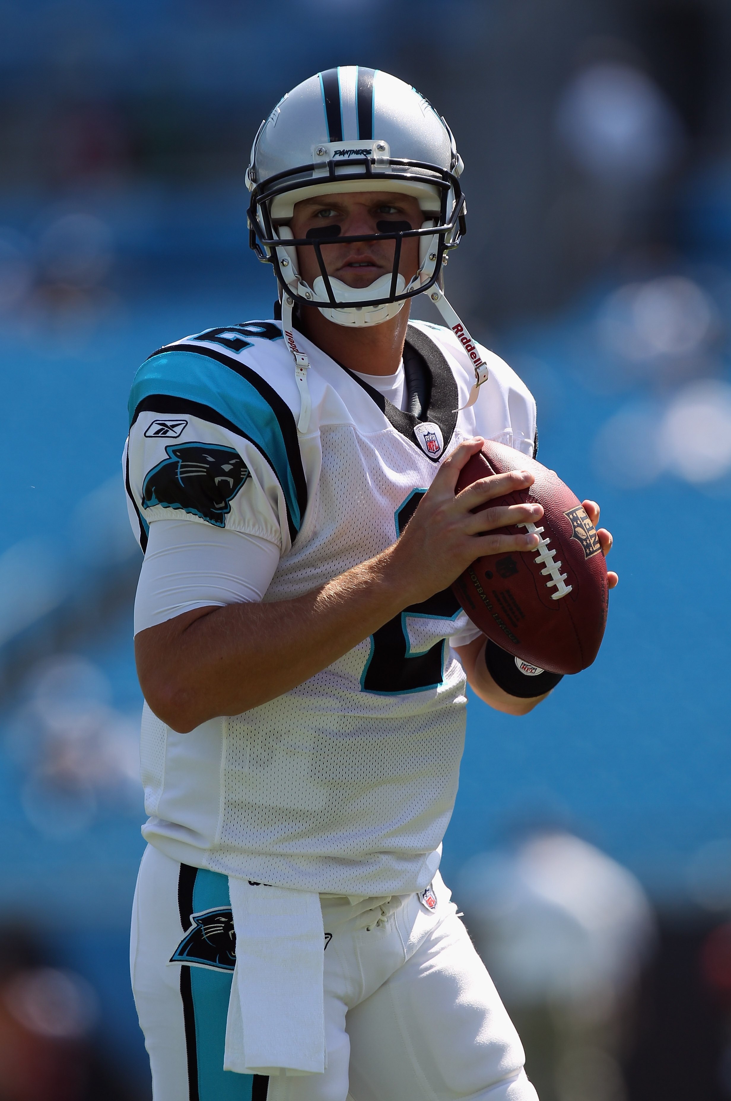 CHARLOTTE, NC - SEPTEMBER 19:  Jimmy Clausen #2 of the Carolina Panthers against the Tampa Bay Buccaneers during their game at Bank of America Stadium on September 19, 2010 in Charlotte, North Carolina.  (Photo by Streeter Lecka/Getty Images)