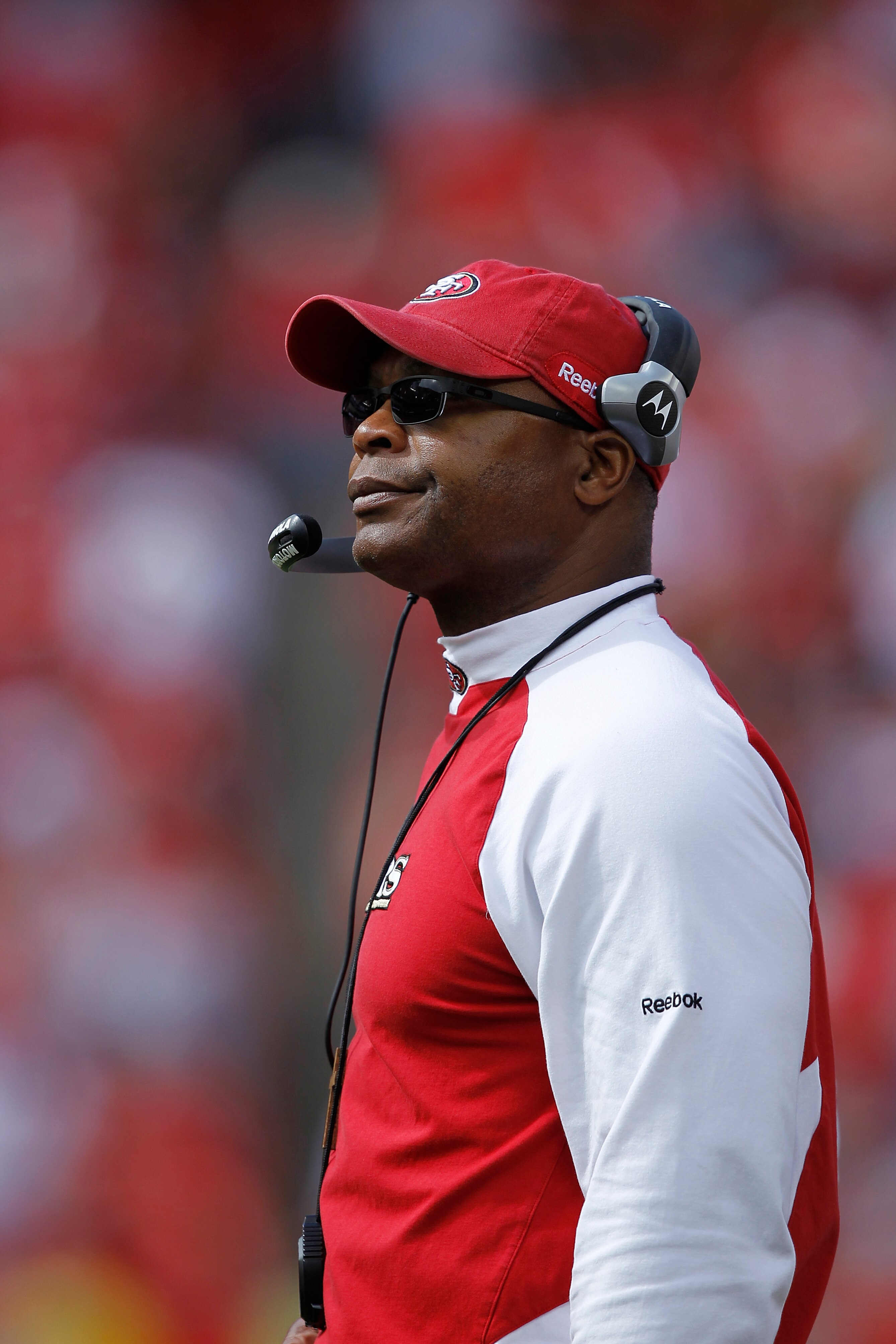 KANSAS CITY, MO - SEPTEMBER 26: Head coach Mike Singletary of the San Francisco 49ers looks on during the game against the Kansas City Chiefs at Arrowhead Stadium on September 26, 2010 in Kansas City, Missouri. The Chiefs won 31-10. (Photo by Joe Robbins/