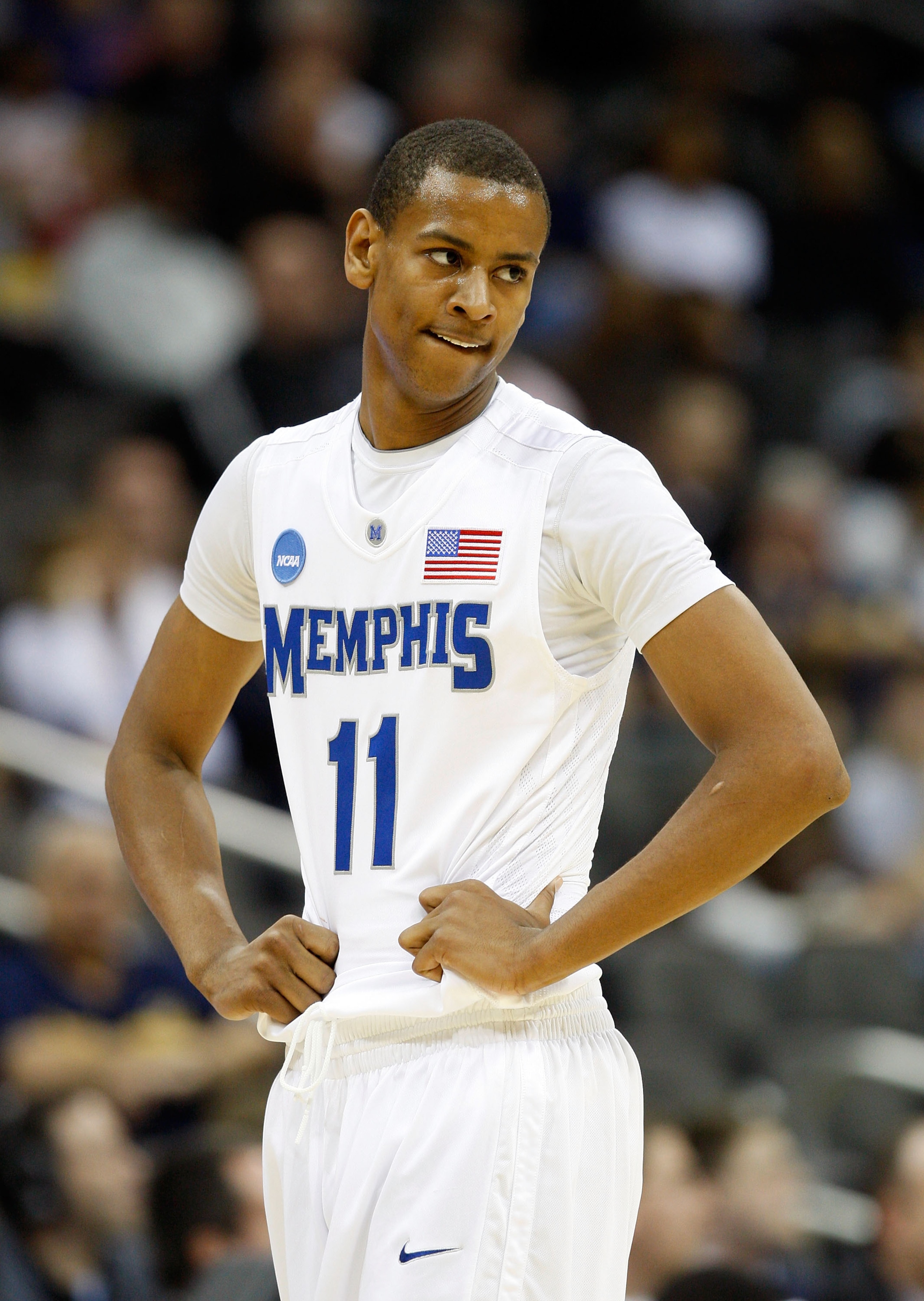 KANSAS CITY, MO - MARCH 19:  Wesley Witherspoon #11 of the Memphis Tigers looks on during their first round game against the CSUN Matadors in the NCAA Division I Men's Basketball Tournament at the Sprint Center on March 19, 2009 in Kansas City, Missouri.