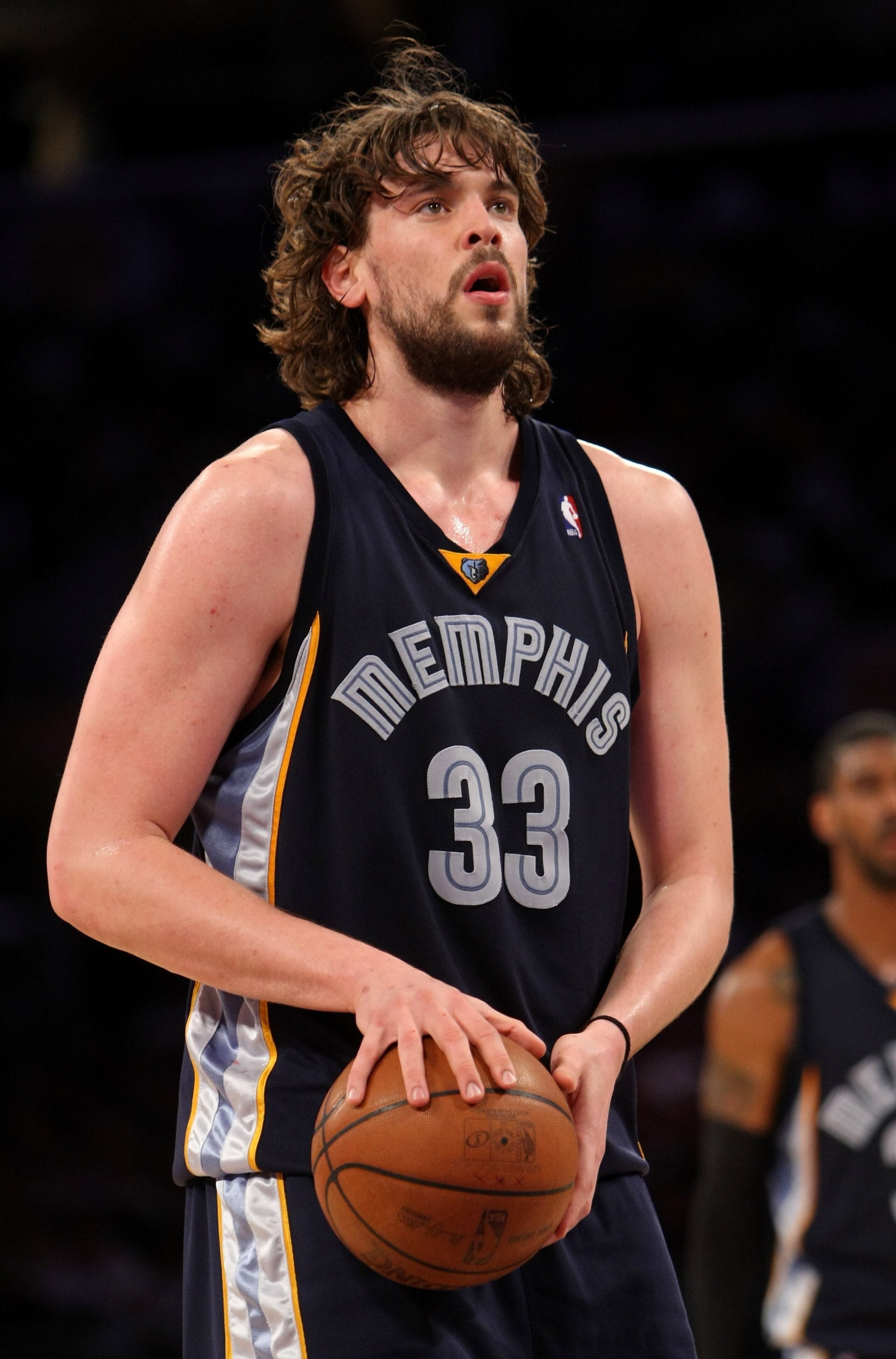 LOS ANGELES, CA - APRIL 12:  Marc Gasol #33 of the Memphis Grizzlies shoots a foul shot against the Los Angeles Lakers on April 12, 2009 at Staples Center in Los Angeles, California.   NOTE TO USER: User expressly acknowledges and agrees that, by download