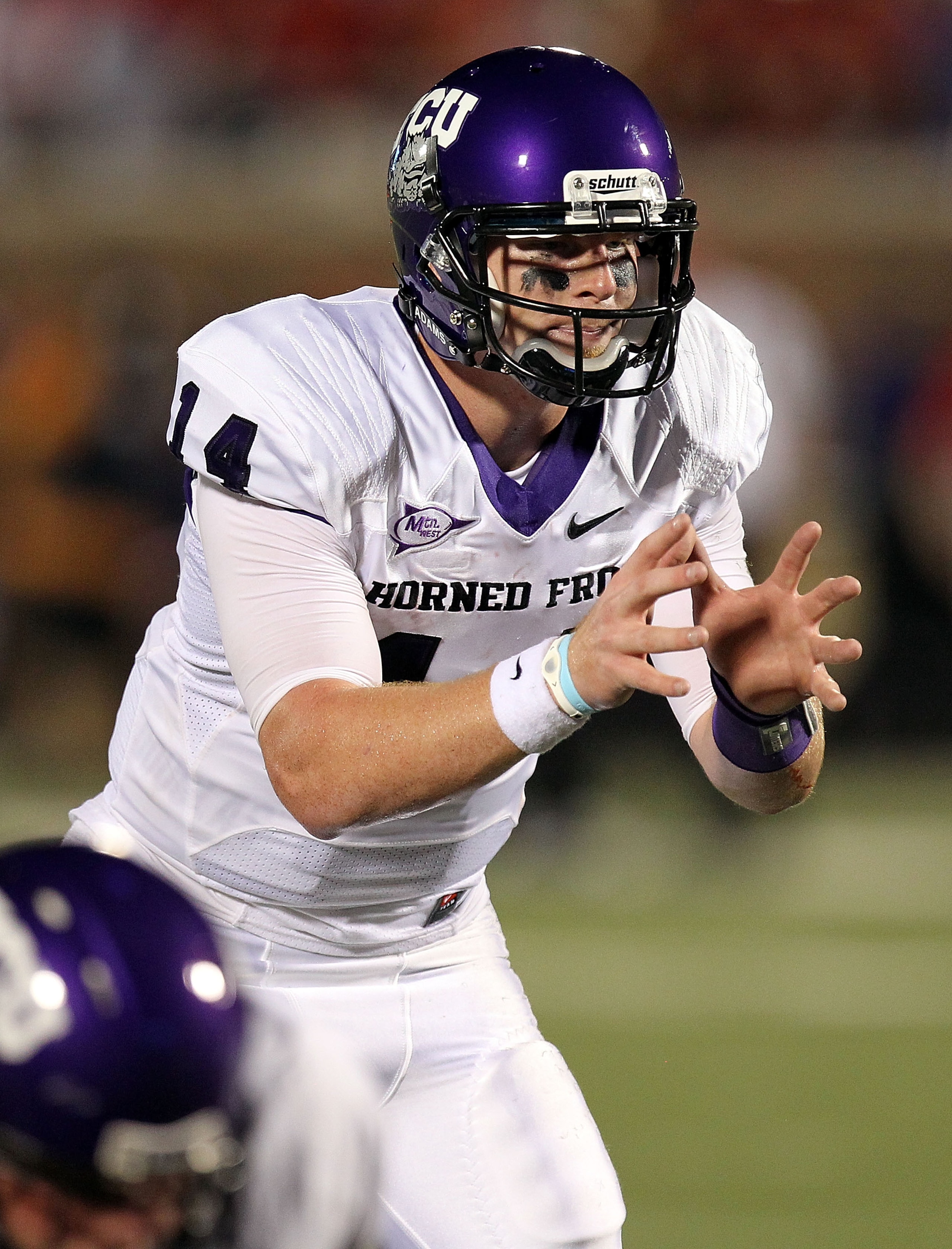 DALLAS - SEPTEMBER 24:  Quarterback Andy Dalton #14 of the TCU Horned Frogs at Gerald J. Ford Stadium on September 24, 2010 in Dallas, Texas.  (Photo by Ronald Martinez/Getty Images)