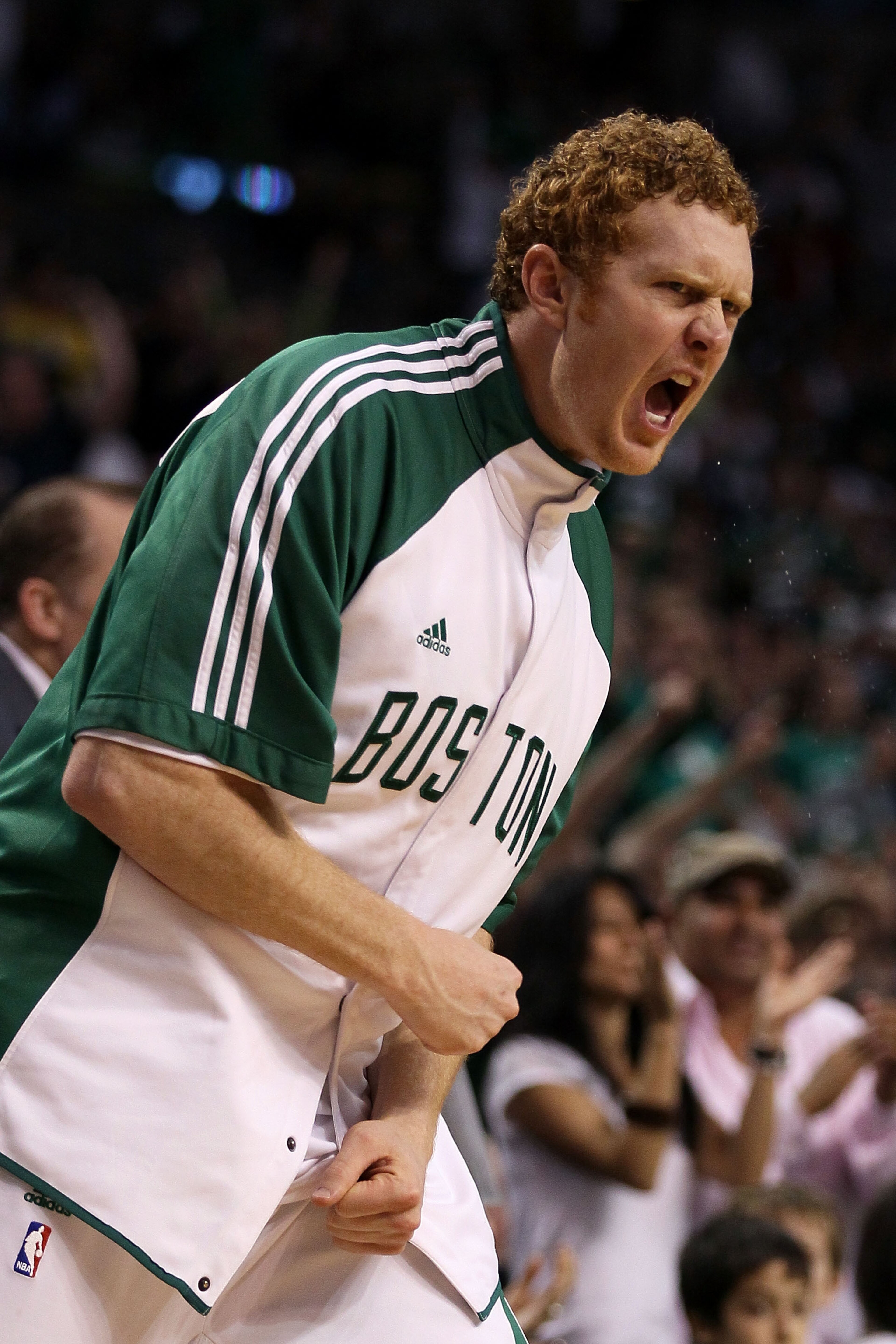 BOSTON - MAY 28: Brian Scalabrine #44 of the Boston Celtics cheers on his teammates from the bench against the Orlando Magic in Game Six of the Eastern Conference Finals during the 2010 NBA Playoffs at TD Garden on May 28, 2010 in Boston, Massachusetts. BOSTON - MAY 28: Brian Scalabrine #44 of the Boston Celtics cheers on his teammates from the bench against the Orlando Magic in Game Six of the Eastern Conference Finals during the 2010 NBA Playoffs at TD Garden on May 28, 2010 in Boston, Massachusetts.