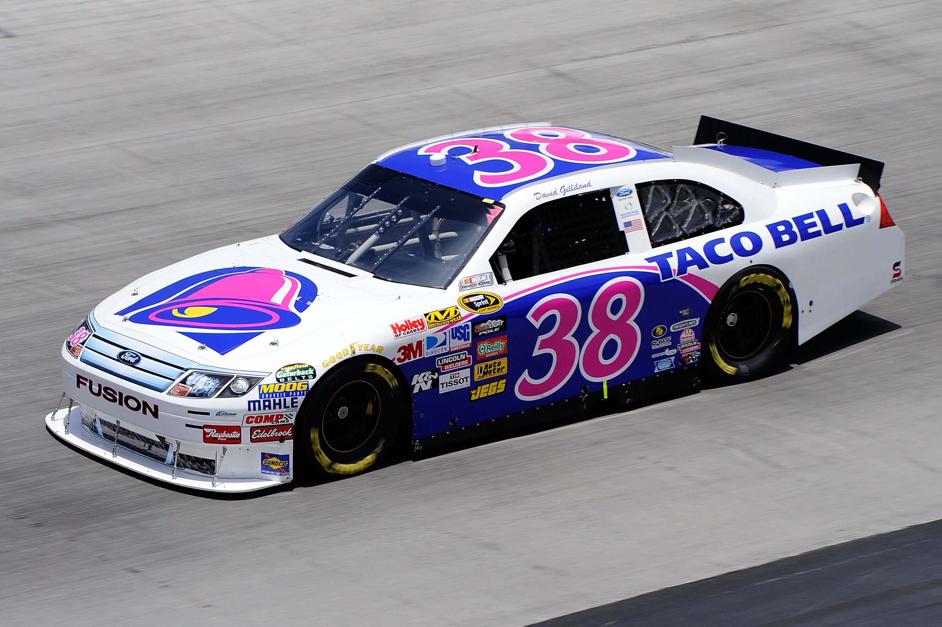BRISTOL, TN - AUGUST 20:  David Gilliland drives the #38 Taco Bell Ford during practice for the NASCAR Sprint Cup Series IRWIN Tools Night Race at Bristol Motor Speedway on August 20, 2010 in Bristol, Tennessee.  (Photo by John Harrelson/Getty Images for