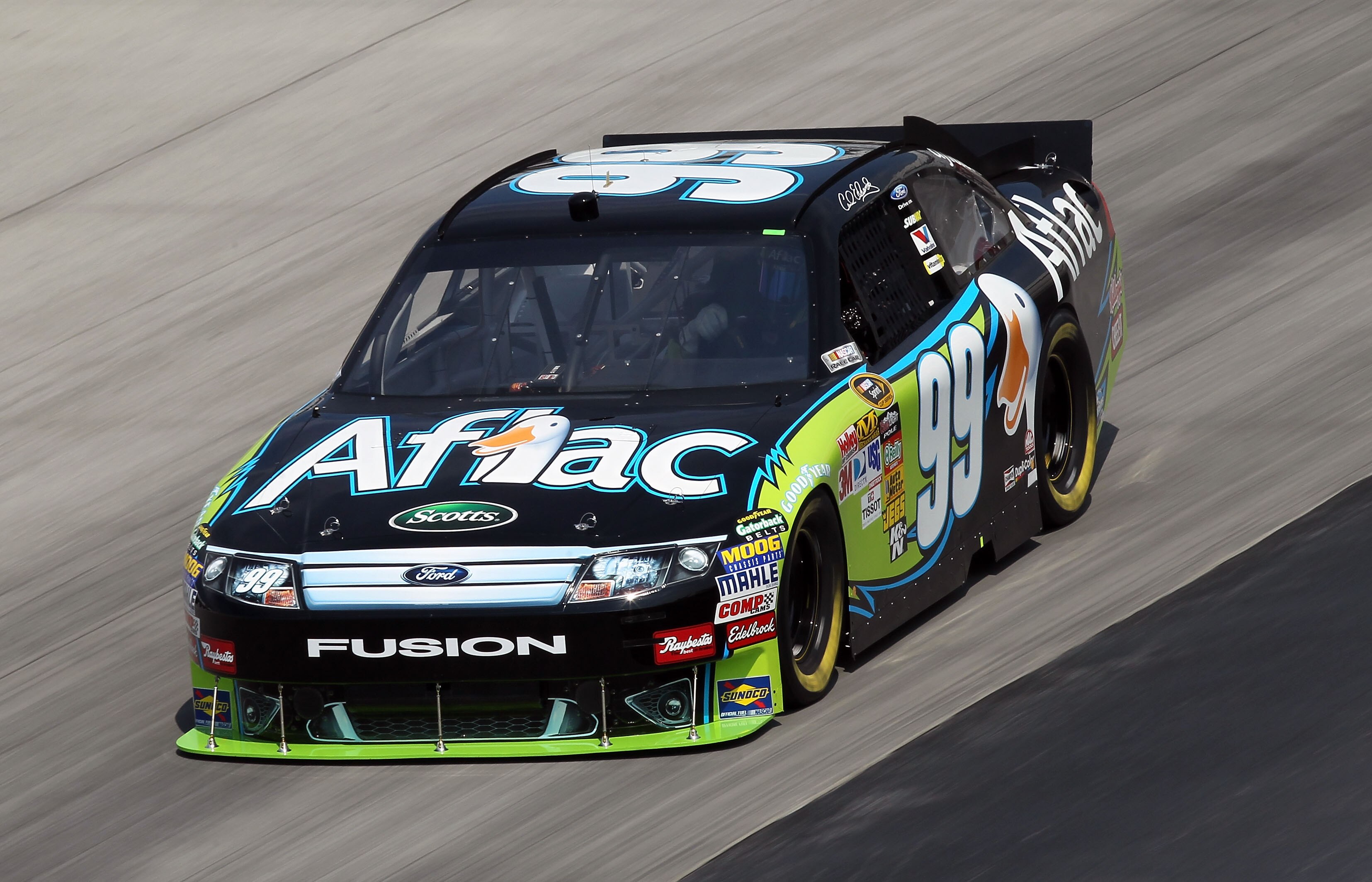 DOVER, DE - SEPTEMBER 24:  Carl Edwards drives the #99 Aflac Ford during practice for the NASCAR Sprint Cup Series AAA 400 at Dover International Speedway on September 24, 2010 in Dover, Delaware.  (Photo by Nick Laham/Getty Images)