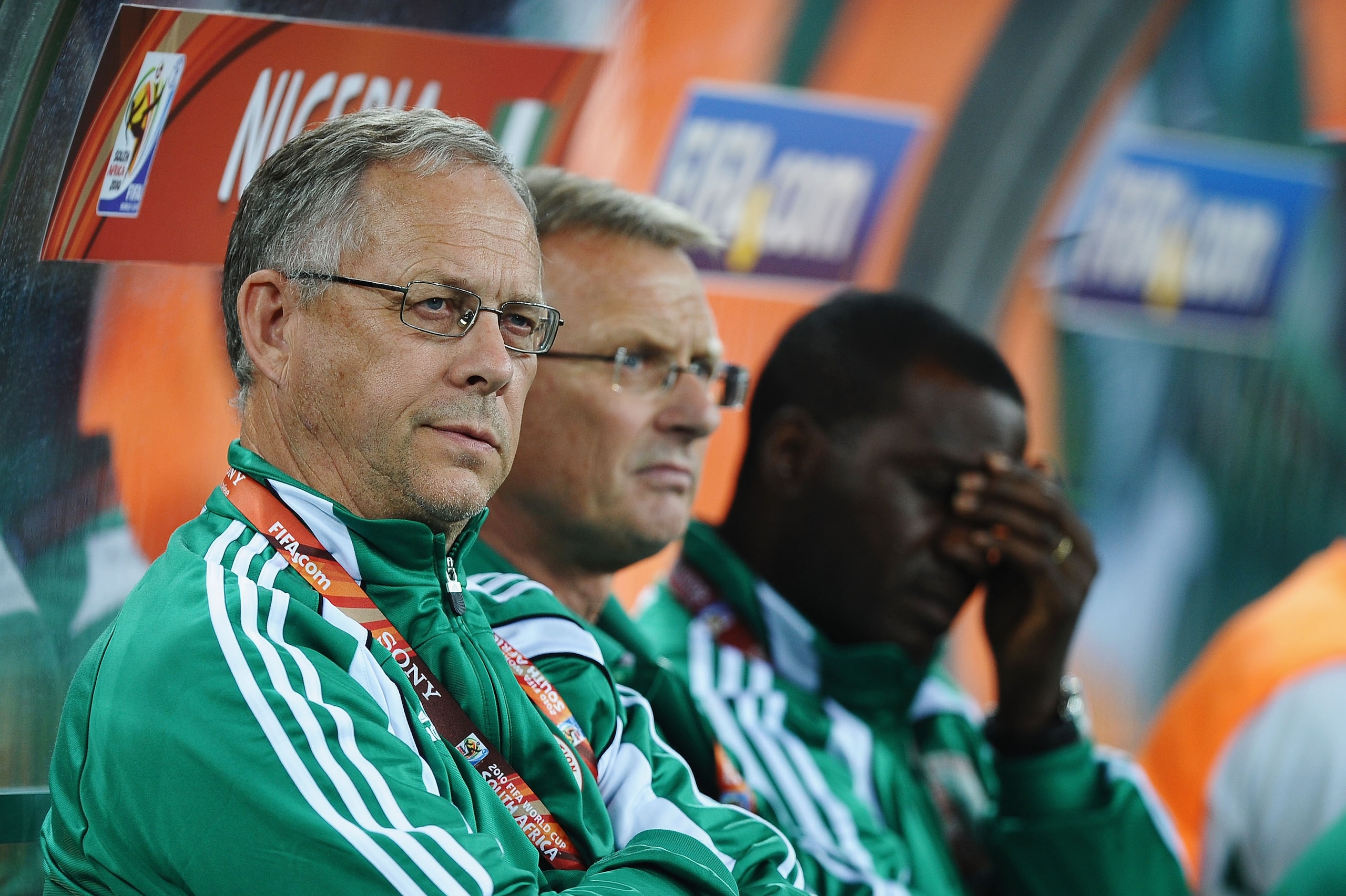 DURBAN, SOUTH AFRICA - JUNE 22:  Lars Lagerback head coach of Nigeria looks on during the 2010 FIFA World Cup South Africa Group B match between Nigeria and South Korea at Durban Stadium on June 22, 2010 in Durban, South Africa.  (Photo by Laurence Griffi