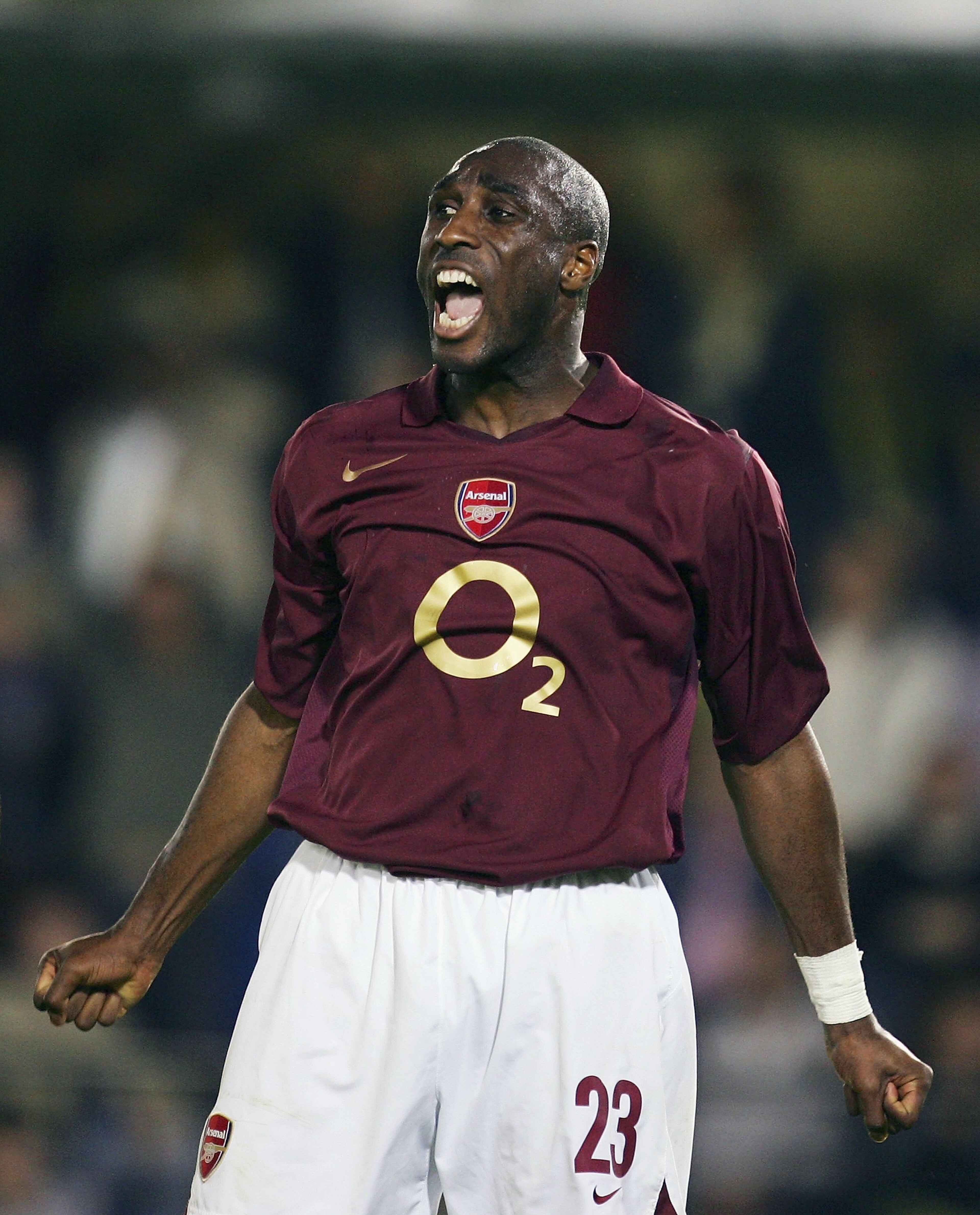 CASTELLO DE LA PLANA, SPAIN - APRIL 25:  Sol Campbell of Arsenal celebrates after Jens Lehmann stopped a penalty in the UEFA Champions League semi-final, second leg match between Arsenal and Villarreal at the Madrigal stadium on April 25, 2006 in Villarre