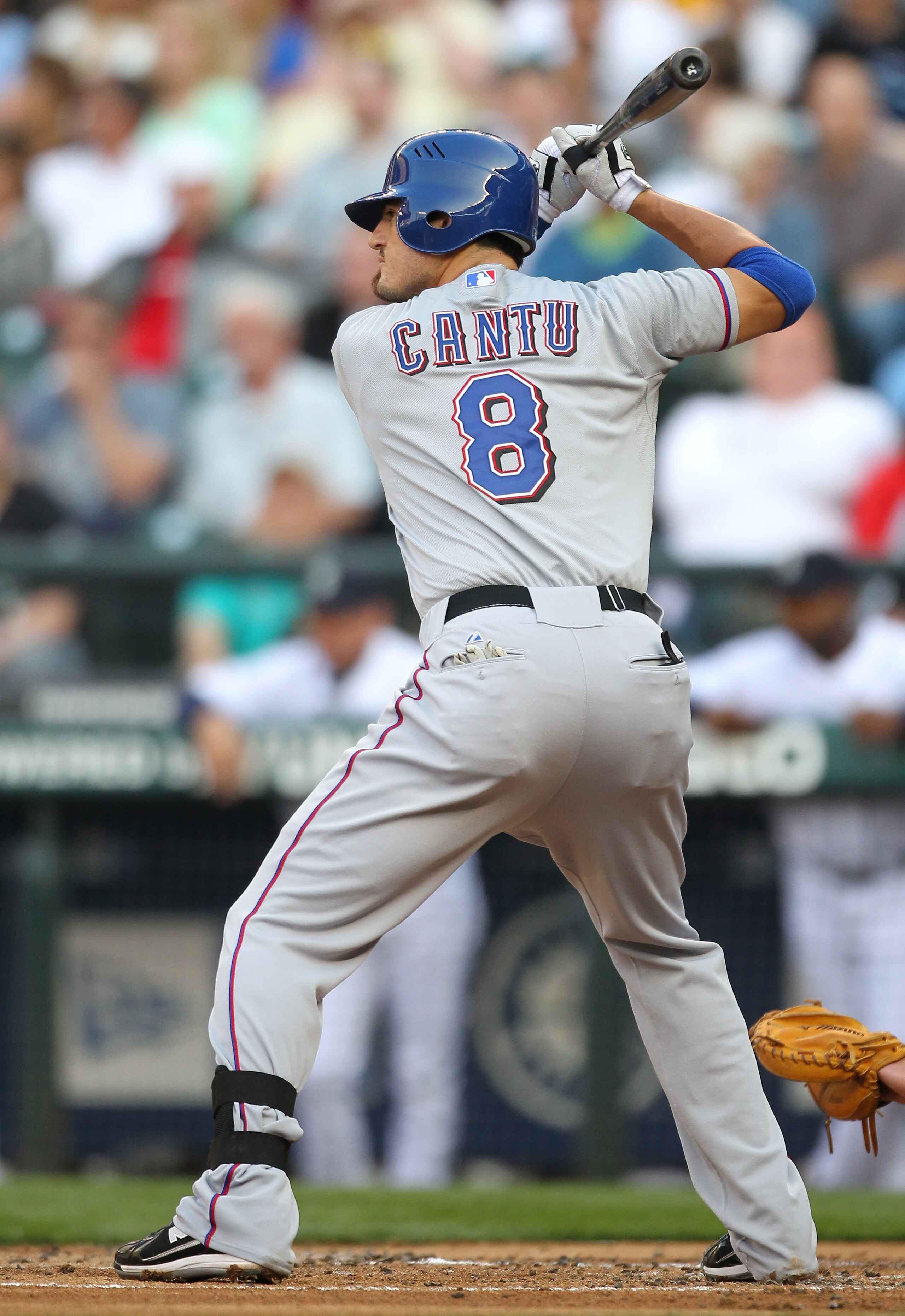 SEATTLE - AUGUST 03:  Jorge Cantu #8 of the Texas Rangers bats against the Seattle Mariners at Safeco Field on August 3, 2010 in Seattle, Washington. (Photo by Otto Greule Jr/Getty Images)