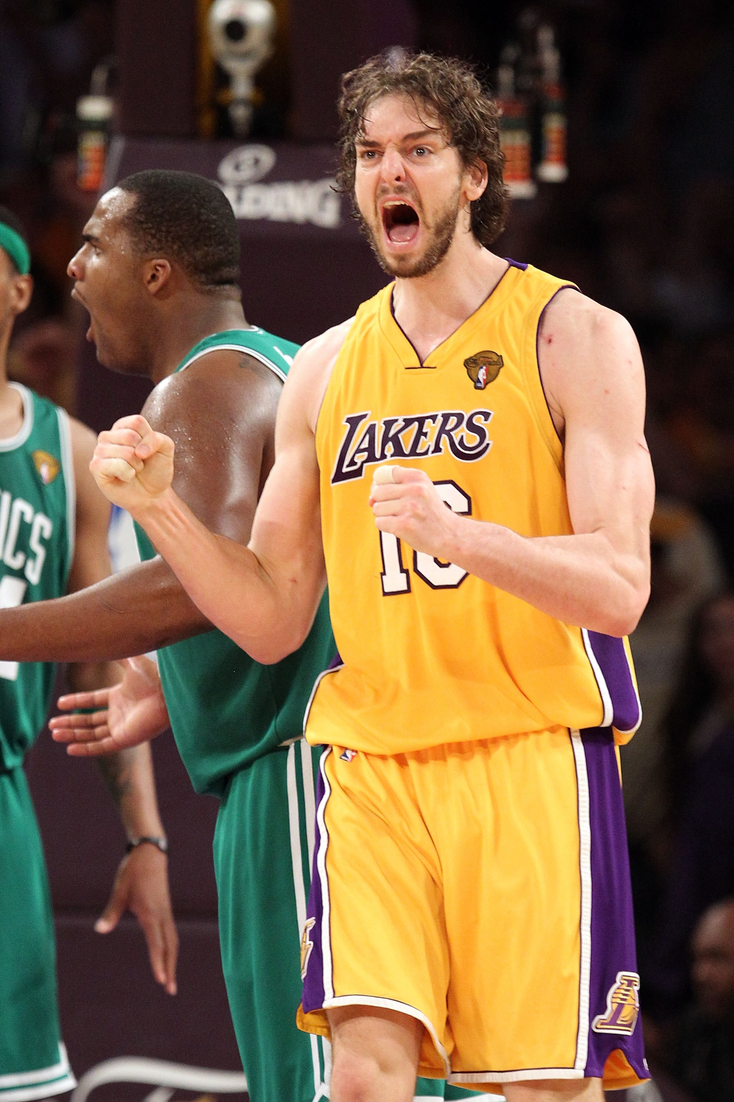 LOS ANGELES, CA - JUNE 17: Pau Gasol #16 of the Los Angeles Lakers reacts in the second half while taking on the Boston Celtics in Game Seven of the 2010 NBA Finals at Staples Center on June 17, 2010 in Los Angeles, California. NOTE TO USER: User expres LOS ANGELES, CA - JUNE 17: Pau Gasol #16 of the Los Angeles Lakers reacts in the second half while taking on the Boston Celtics in Game Seven of the 2010 NBA Finals at Staples Center on June 17, 2010 in Los Angeles, California. NOTE TO USER: User expres