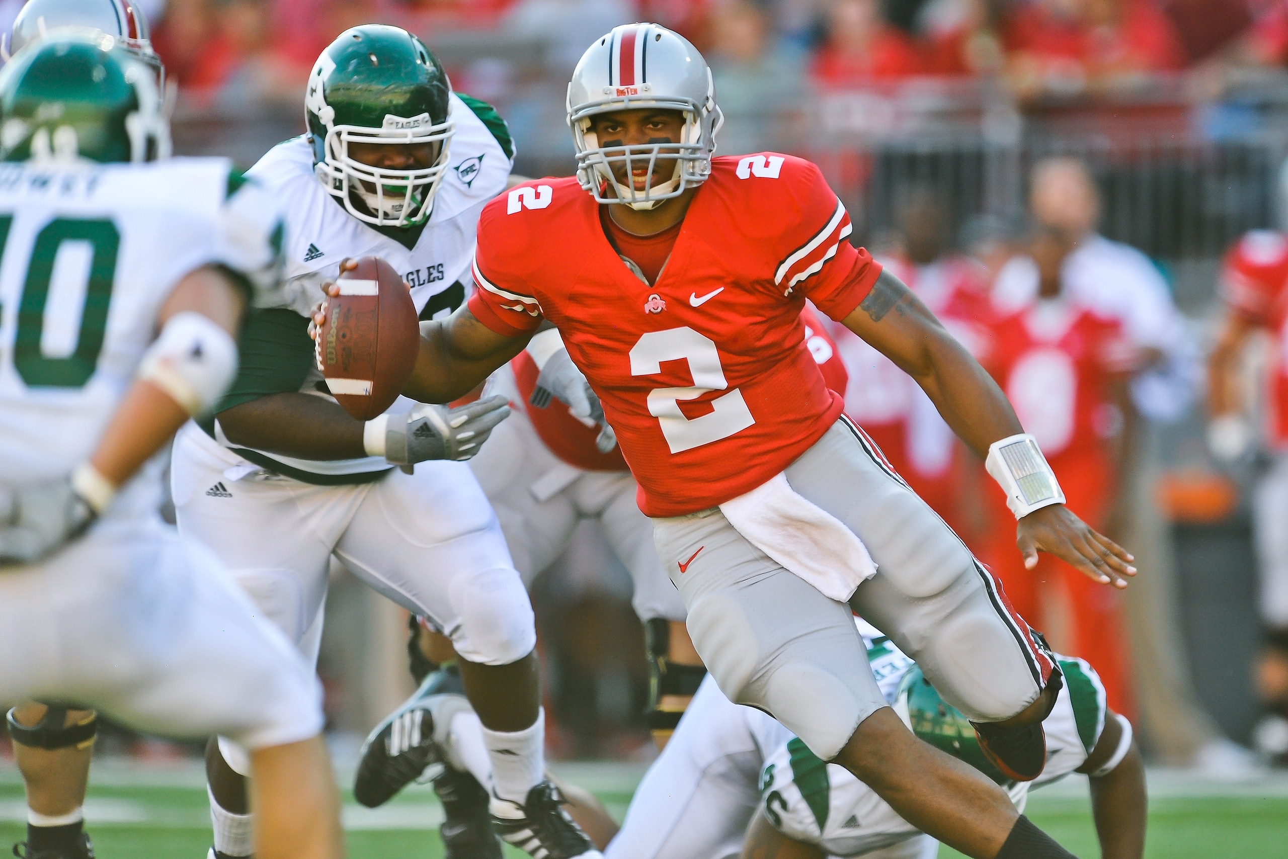 COLUMBUS, OH - SEPTEMBER 25:  Terrelle Pryor #2 of the Ohio State Buckeyes runs with the ball against the Eastern Michigan Eagles at Ohio Stadium on September 25, 2010 in Columbus, Ohio.  Ohio State won 73-20. (Photo by Jamie Sabau/Getty Images)