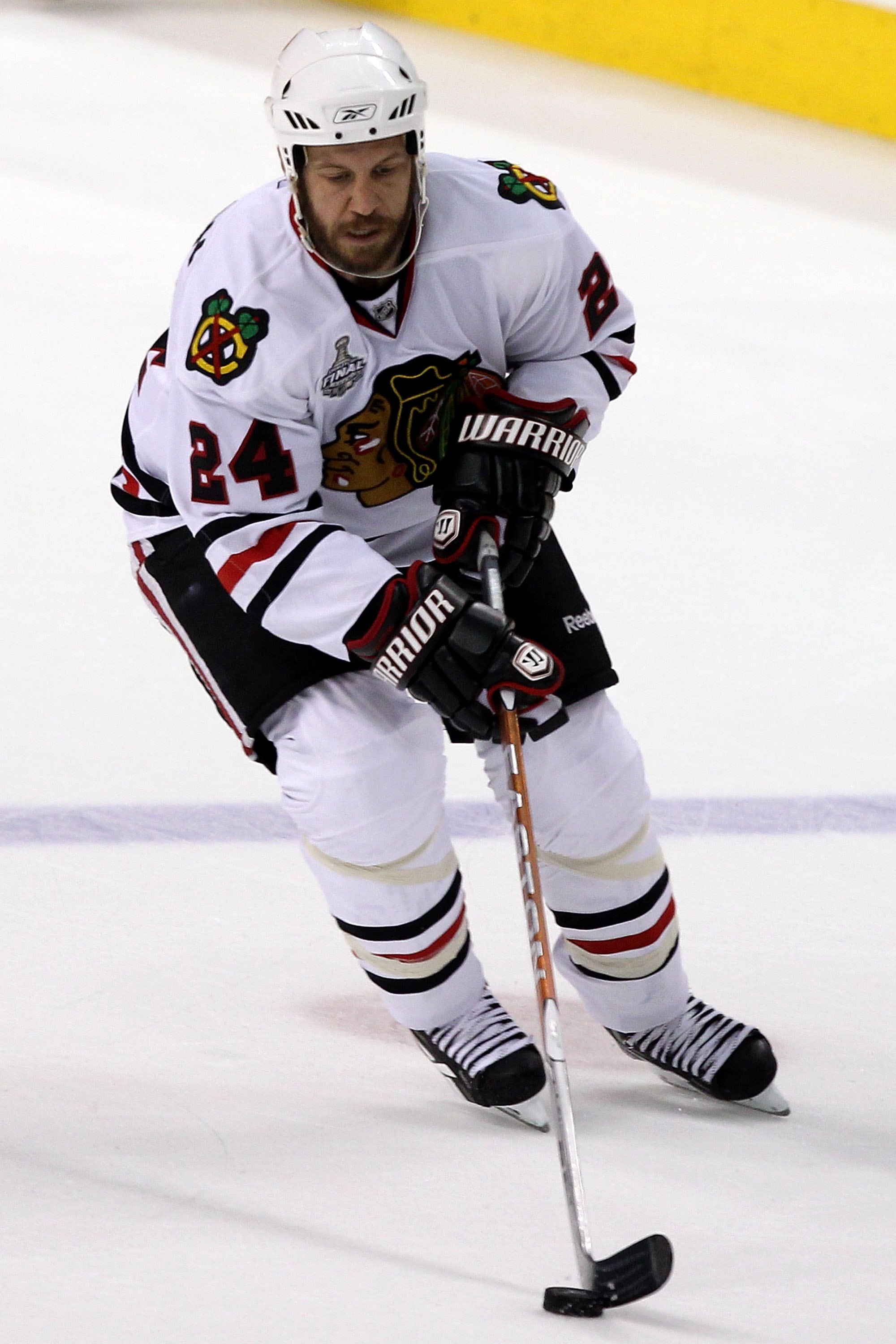 PHILADELPHIA - JUNE 04:  Nick Boynton #24 of the Chicago Blackhawks handles the puck against the Philadelphia Flyers in Game Four of the 2010 NHL Stanley Cup Final at Wachovia Center on June 4, 2010 in Philadelphia, Pennsylvania.  (Photo by Andre Ringuett