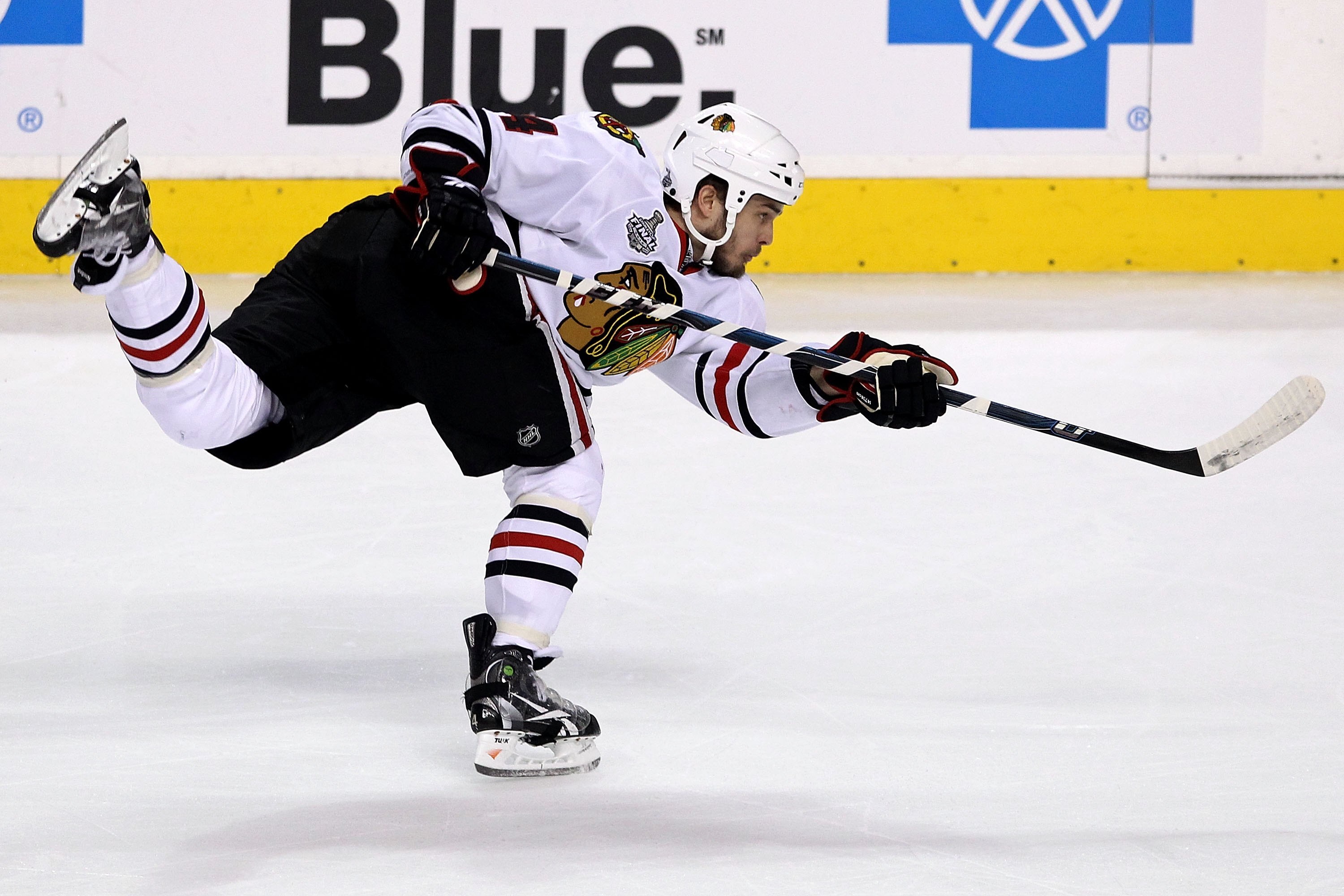 PHILADELPHIA - JUNE 04:  Niklas Hjalmarsson #4 of the Chicago Blackhawks skates in Game Four of the 2010 NHL Stanley Cup Final against the Philadelphia Flyers at Wachovia Center on June 4, 2010 in Philadelphia, Pennsylvania.  (Photo by Bruce Bennett/Getty