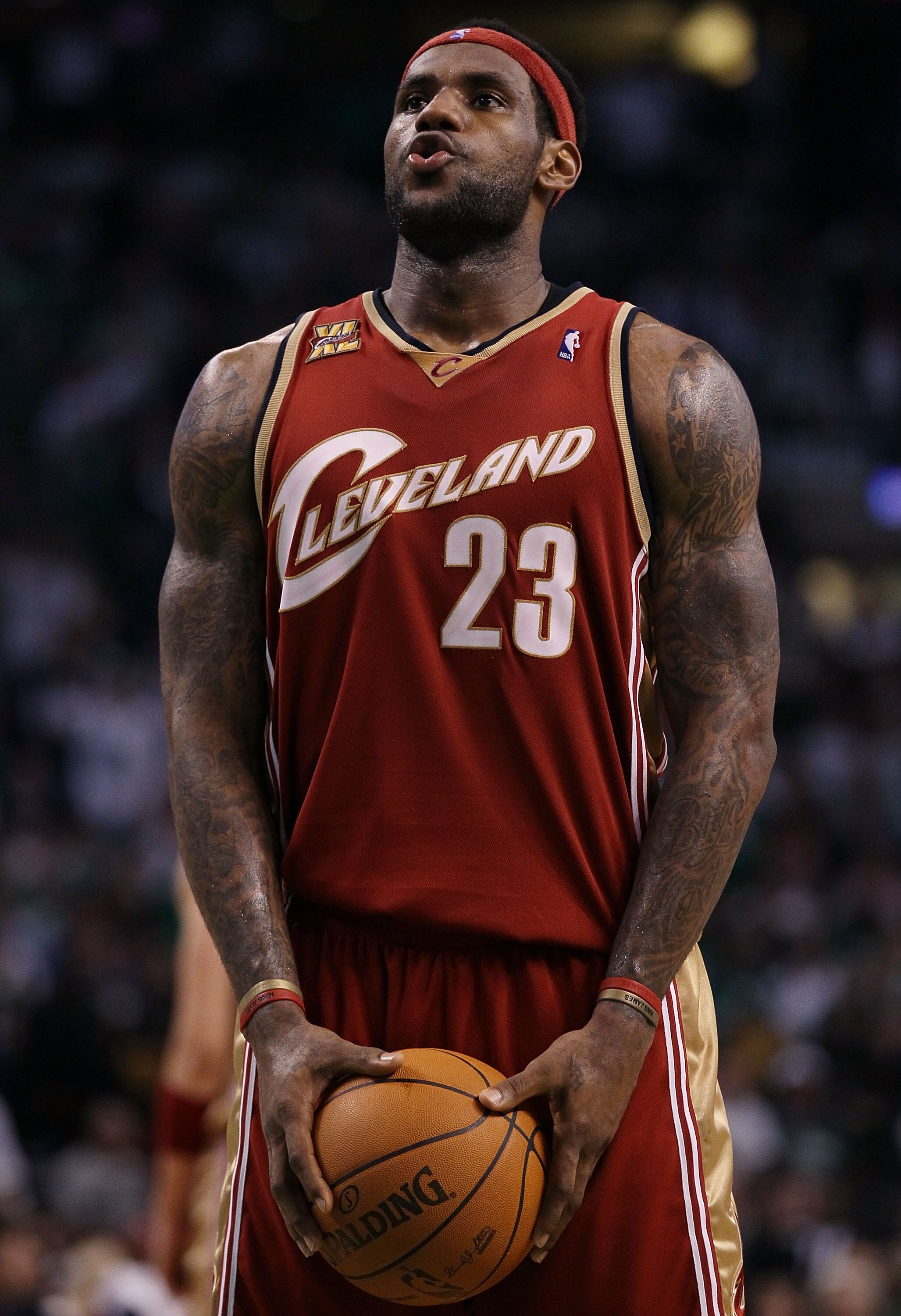 BOSTON - MAY 13:  LeBron James #23 of the Cleveland Cavaliers prepares to shoot a free throw in the fourth quarter against the Boston Celtics during Game Six of the Eastern Conference Semifinals of the 2010 NBA playoffs at TD Garden on May 13, 2010 in Bos