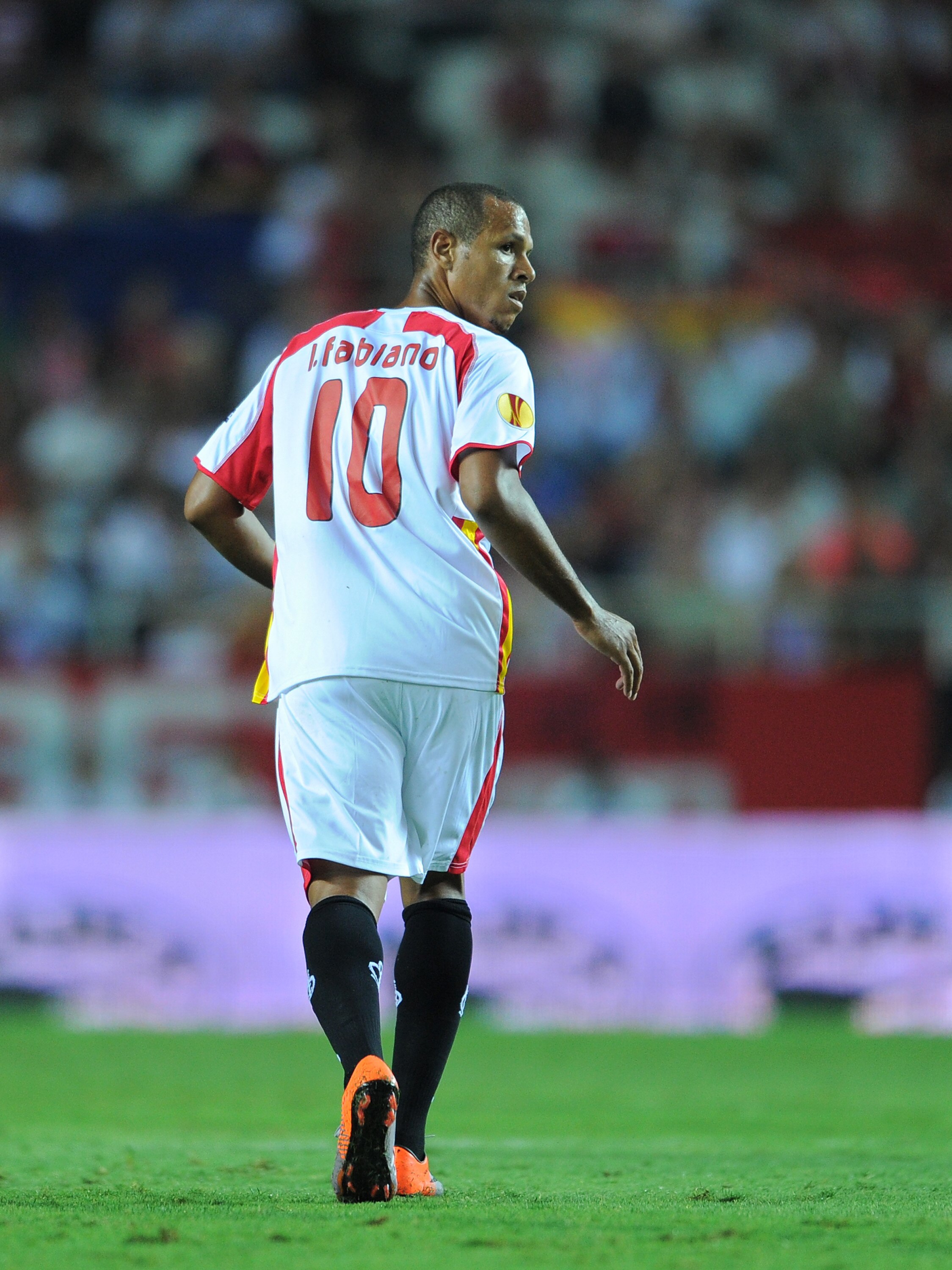 SEVILLE, SPAIN - SEPTEMBER 16:  Luis Fabiano of Sevilla looks on during the UEFA Europa League group J match between Sevilla and Paris Saint Germain at the Estadio Ramon Sanchez Pizjuan on September 16, 2010 in Seville, Spain. Paris Saint Germain won the