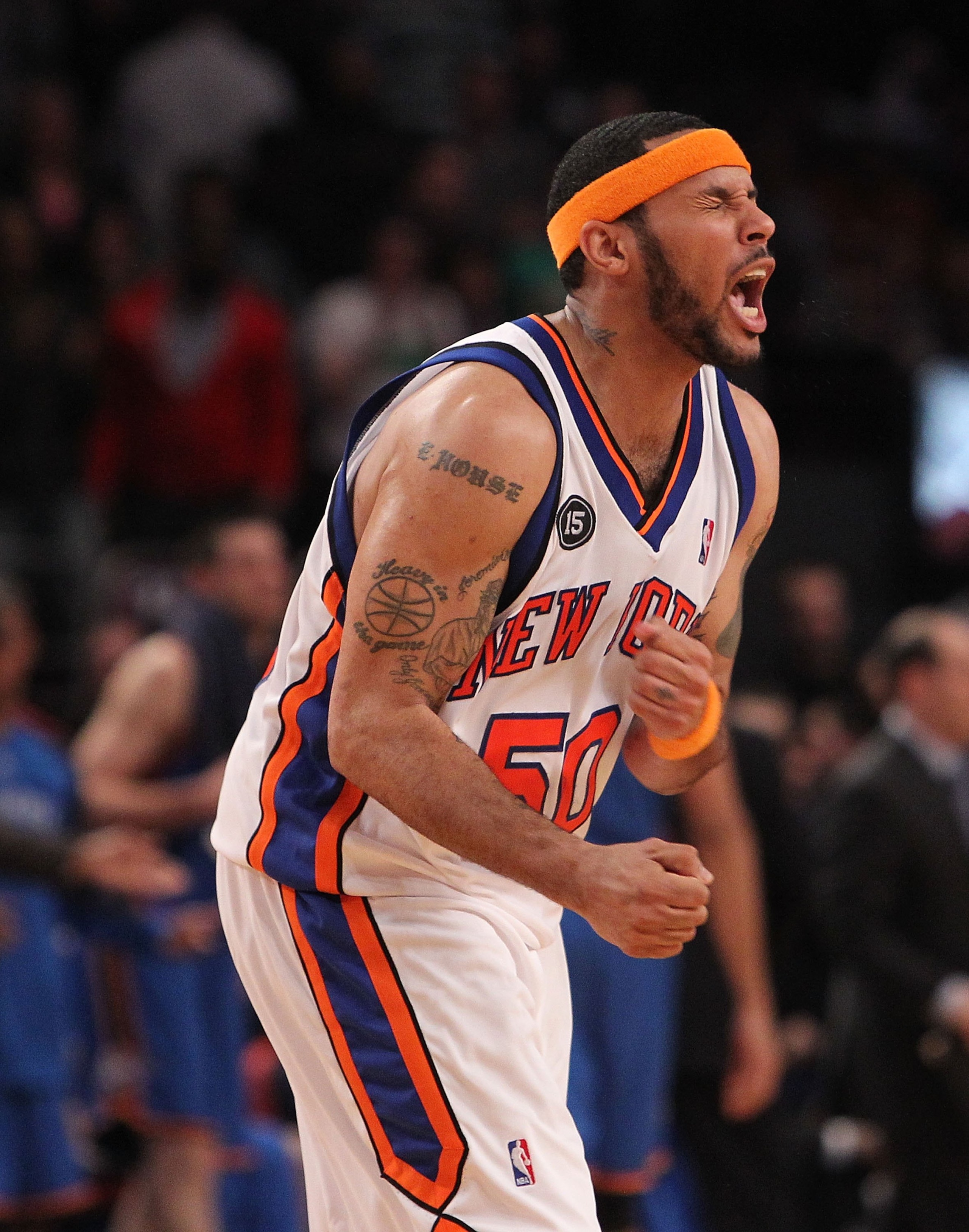 NEW YORK - FEBRUARY 20:  Eddie House #50 of the New York Knicks reacts against the Oklahoma City Thunder at Madison Square Garden on February 20, 2010 in New York, New York. NOTE TO USER: User expressly acknowledges and agrees that, by downloading and or 