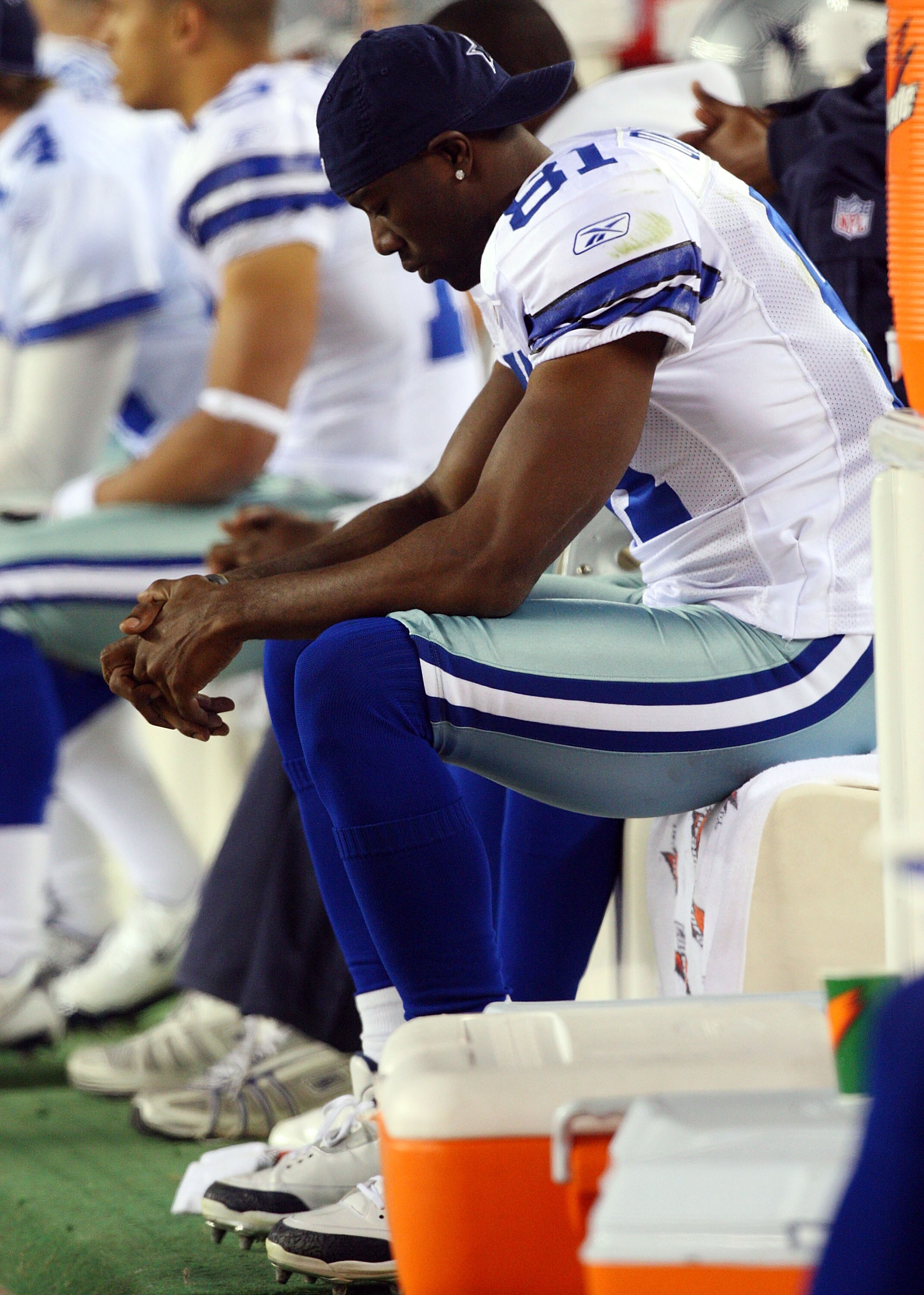 PHILADELPHIA - DECEMBER 28:  Terrell Owens #81 of the Dallas Cowboys sits on the bench late in the game against the Philadelphia Eagles on December 28, 2008 at Lincoln Financial Field in Philadelphia, Pennsylvania. The Eagles defeated the Cowboys 44-6.  (