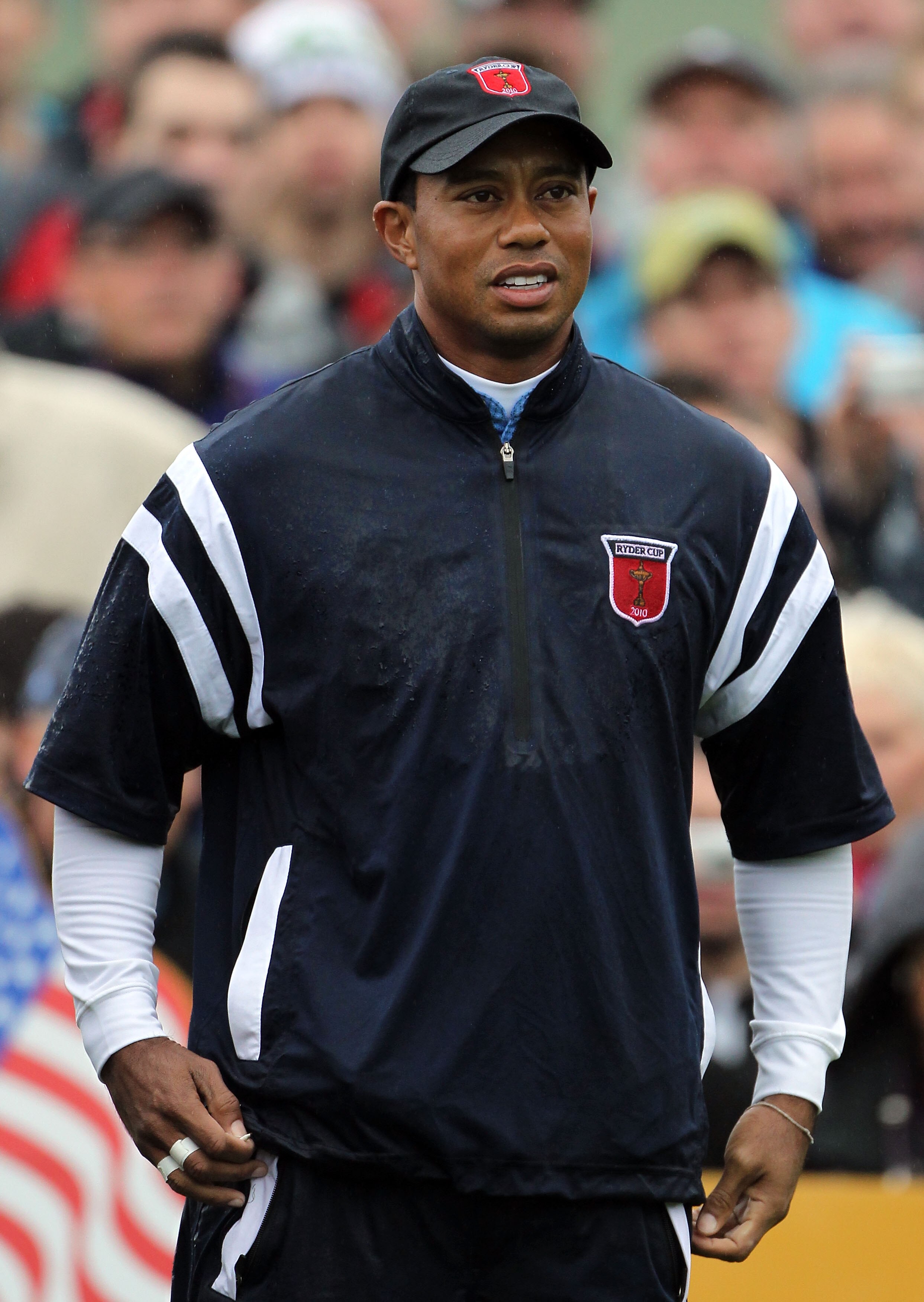 NEWPORT, WALES - SEPTEMBER 29:  Tiger Woods of the USA looks on during a practice round prior to the 2010 Ryder Cup at the Celtic Manor Resort on September 29, 2010 in Newport, Wales.  (Photo by Jamie Squire/Getty Images)