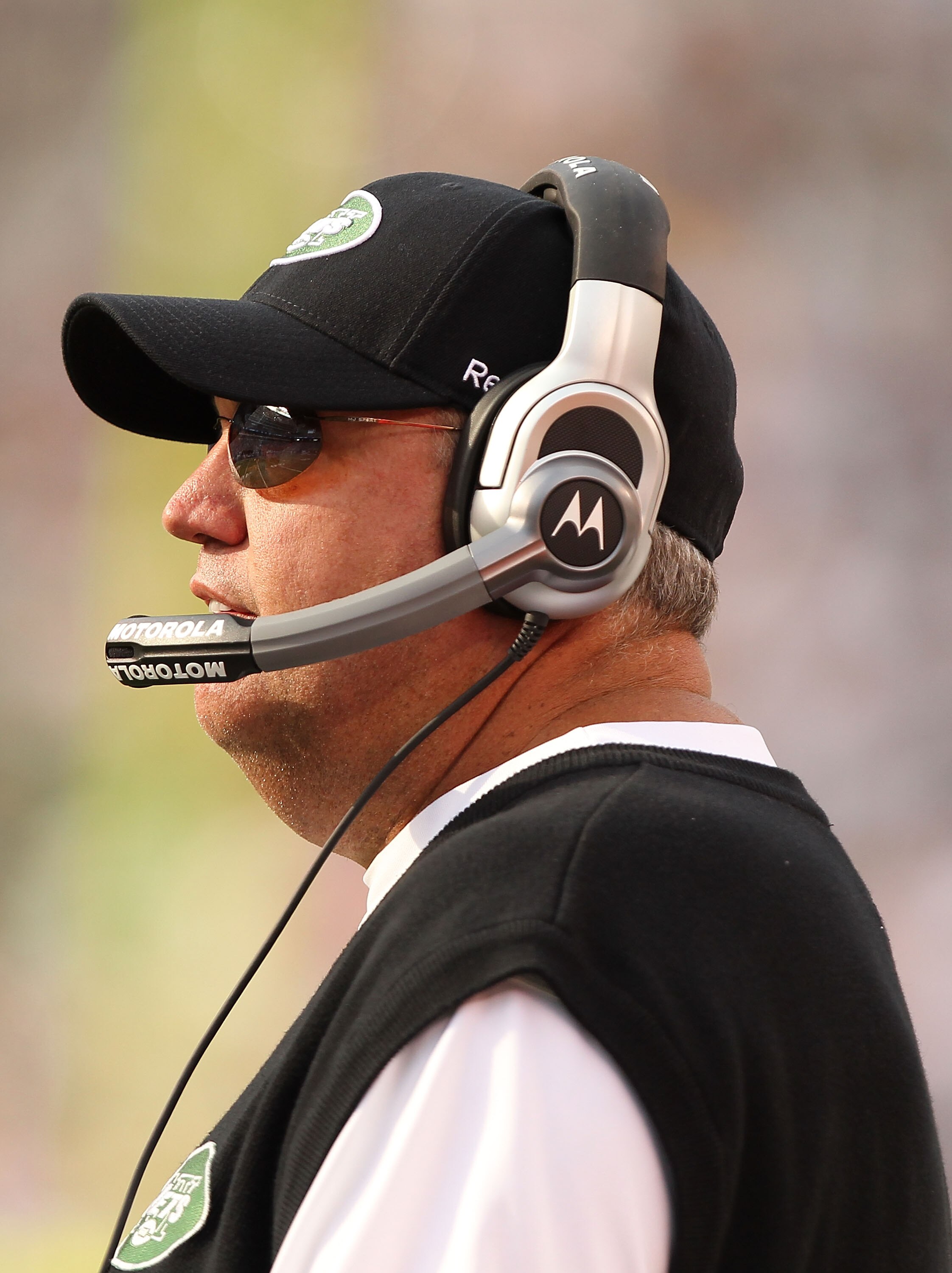 EAST RUTHERFORD, NJ - SEPTEMBER 19:  Rex Ryan, Head Coach of the New York Jets looks on against the New England Patriots on September 19, 2010 at the New Meadowlands Stadium  in East Rutherford, New Jersey.  (Photo by Al Bello/Getty Images)