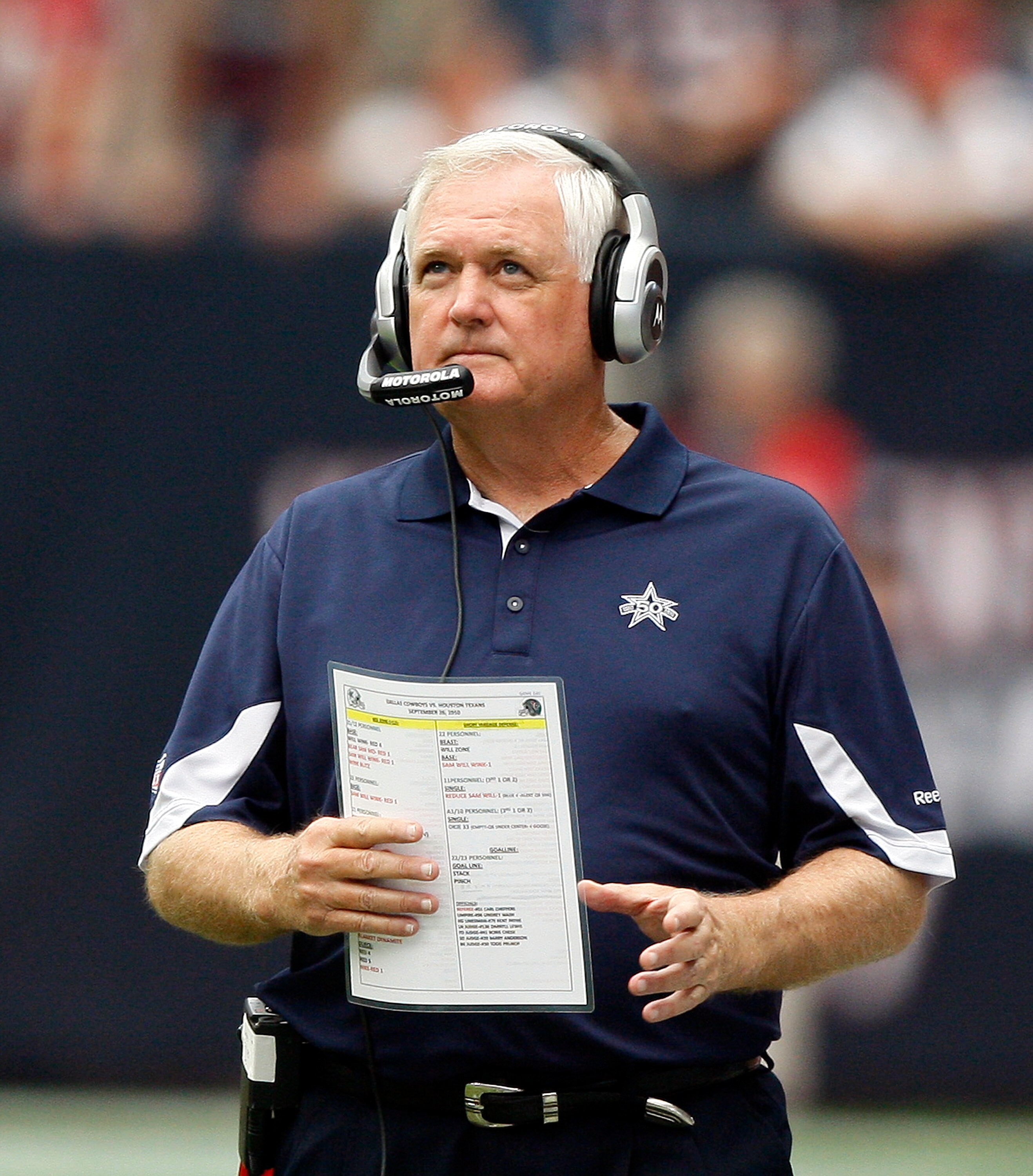 HOUSTON - SEPTEMBER 26:  Head coach Wade Phillips of the Dallas Cowboys looks on from the sideline during a football game against the Houston Texans  at Reliant Stadium on September 26, 2010 in Houston, Texas.  (Photo by Bob Levey/Getty Images)