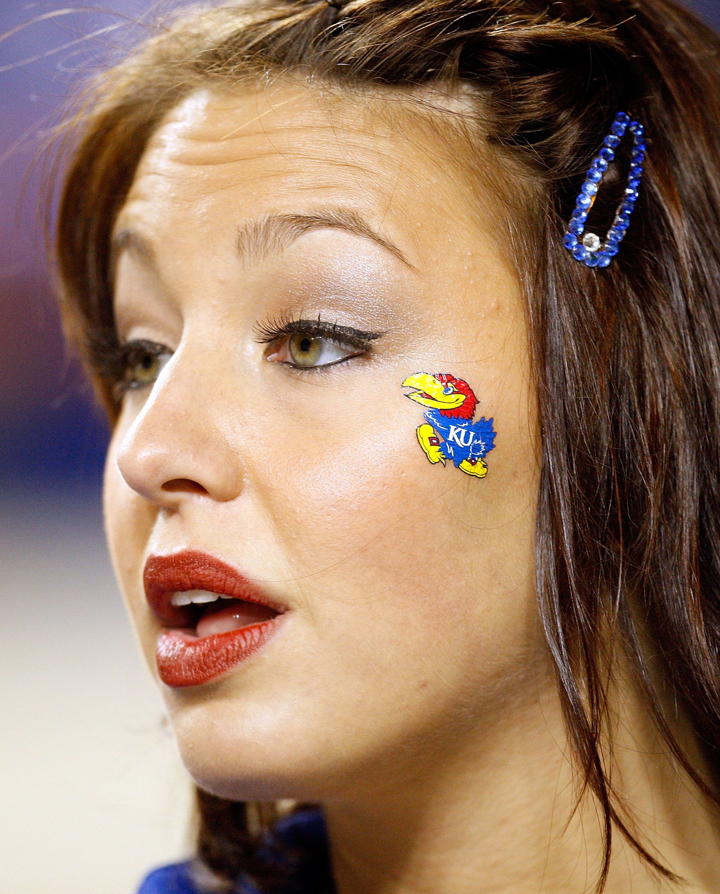 AUSTIN, TX - NOVEMBER 21:  Claire Penzler of the Kansas Jayhawks Rock Chalk Dancers at Darrell K Royal-Texas Memorial Stadium on November 21, 2009 in Austin, Texas.  (Photo by Ronald Martinez/Getty Images)