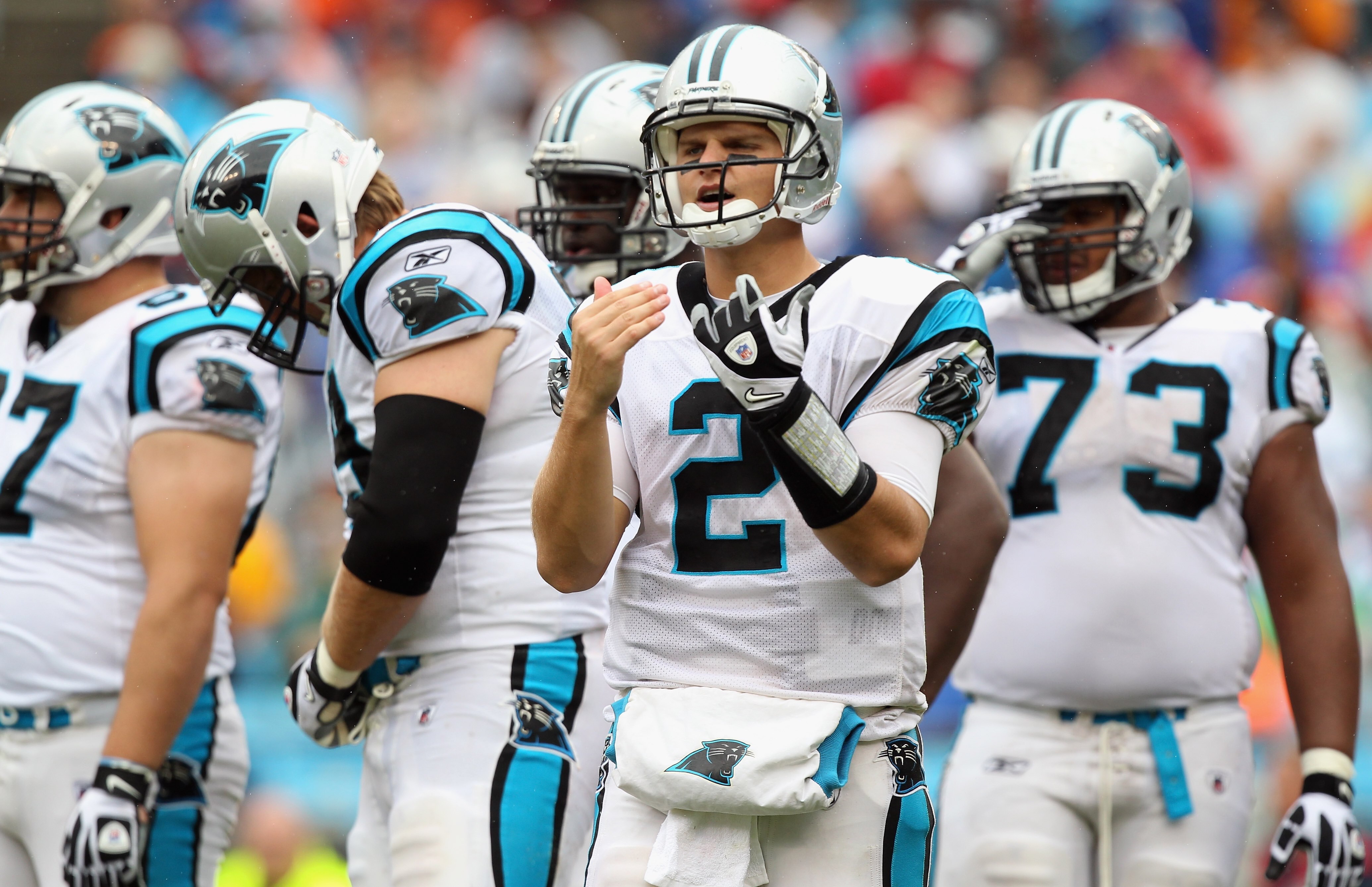 CHARLOTTE, NC - SEPTEMBER 26: Casey Clausen #2 of the Carolina Panthers against the Cincinnati Bengals during their game at Bank of America Stadium on September 26, 2010 in Charlotte, North Carolina. (Photo by Streeter Lecka/Getty Images) CHARLOTTE, NC - SEPTEMBER 26: Casey Clausen #2 of the Carolina Panthers against the Cincinnati Bengals during their game at Bank of America Stadium on September 26, 2010 in Charlotte, North Carolina. (Photo by Streeter Lecka/Getty Images)