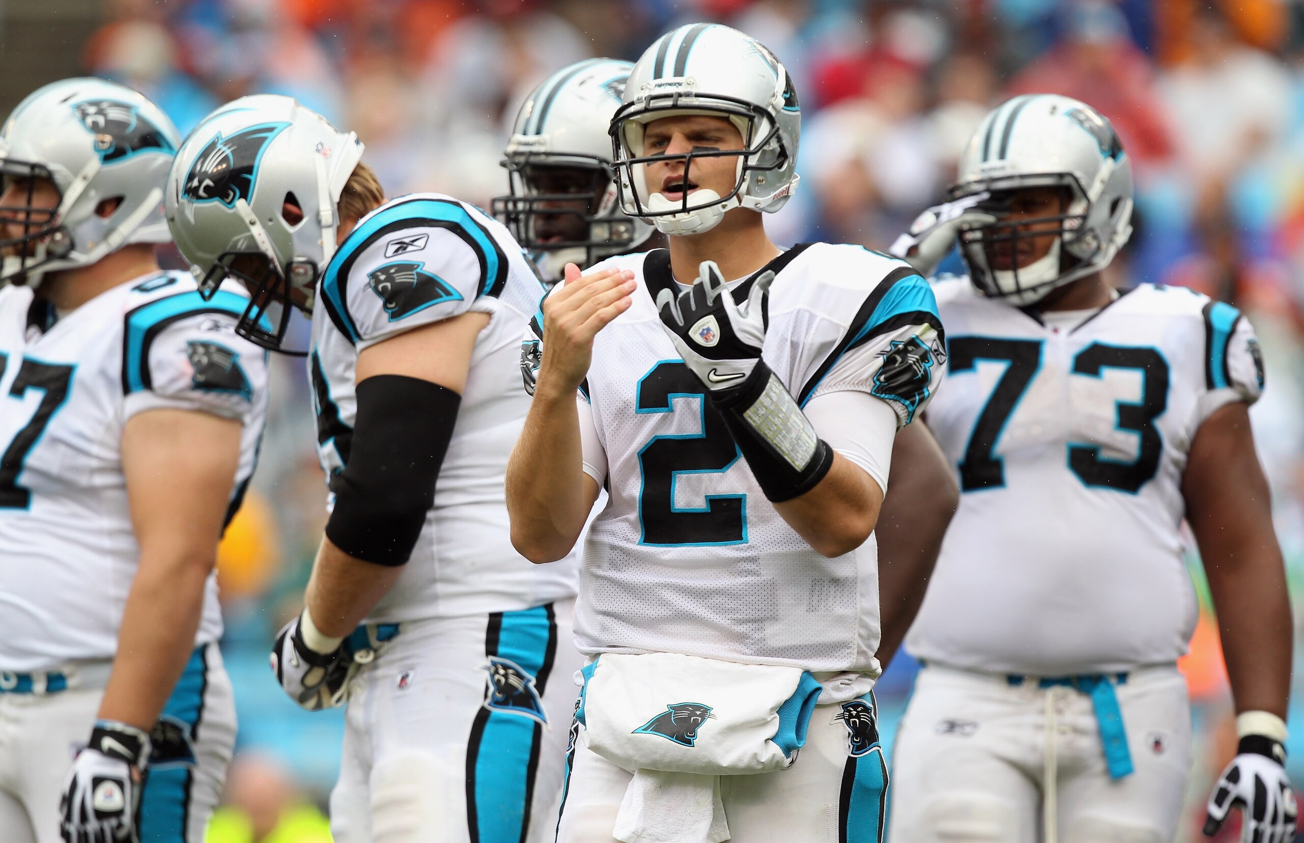 CHARLOTTE, NC - SEPTEMBER 26: Casey Clausen #2 of the Carolina Panthers against the Cincinnati Bengals during their game at Bank of America Stadium on September 26, 2010 in Charlotte, North Carolina. (Photo by Streeter Lecka/Getty Images) CHARLOTTE, NC - SEPTEMBER 26: Casey Clausen #2 of the Carolina Panthers against the Cincinnati Bengals during their game at Bank of America Stadium on September 26, 2010 in Charlotte, North Carolina. (Photo by Streeter Lecka/Getty Images)