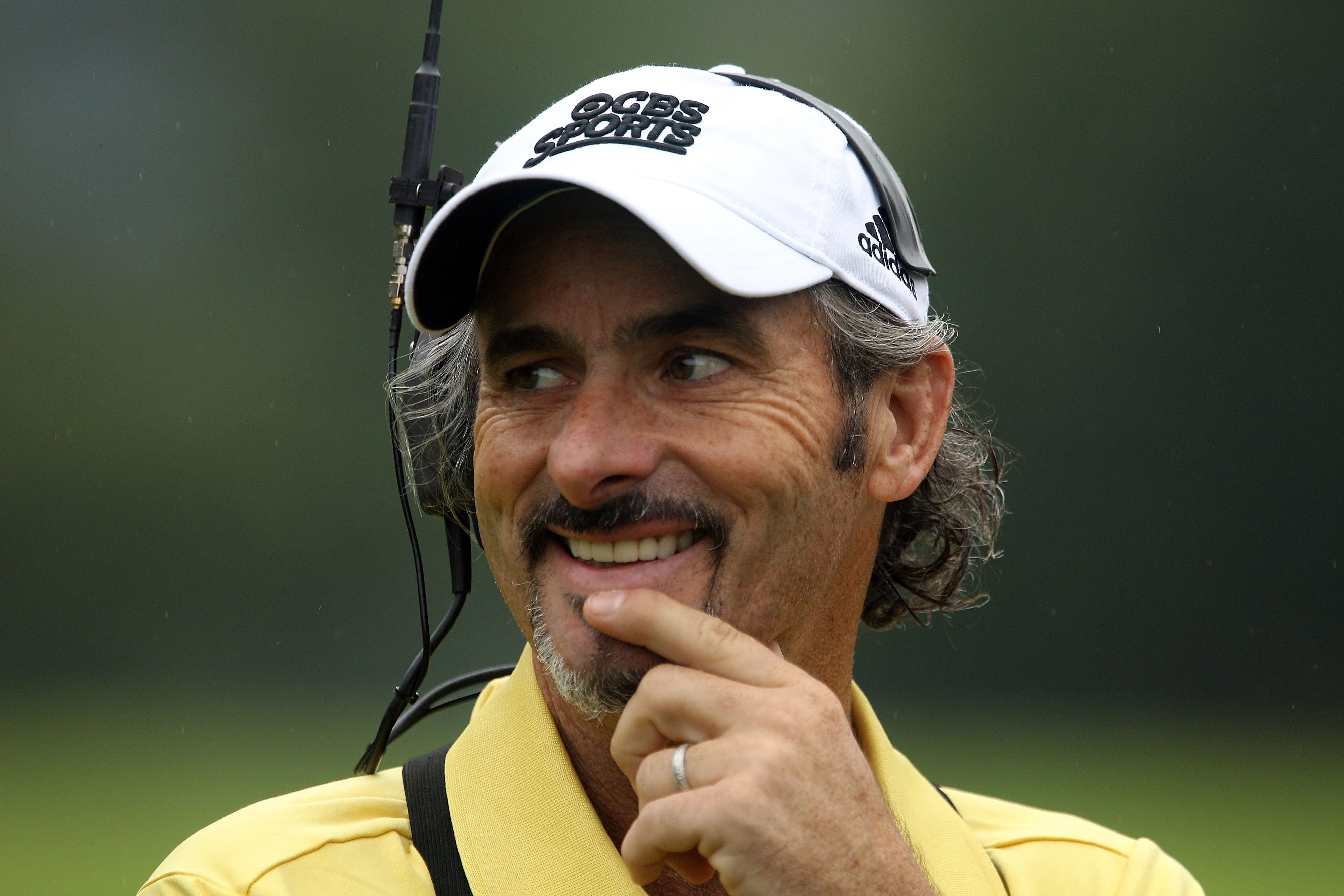 WHITE SULPHUR SPRINGS, WV - JULY 31:  David Feherty works for CBS Sports during the third round of the Greenbrier Classic on The Old White Course at the Greenbrier Resort on July 31, 2010 in White Sulphur Springs, West Virginia.  (Photo by Scott Halleran/