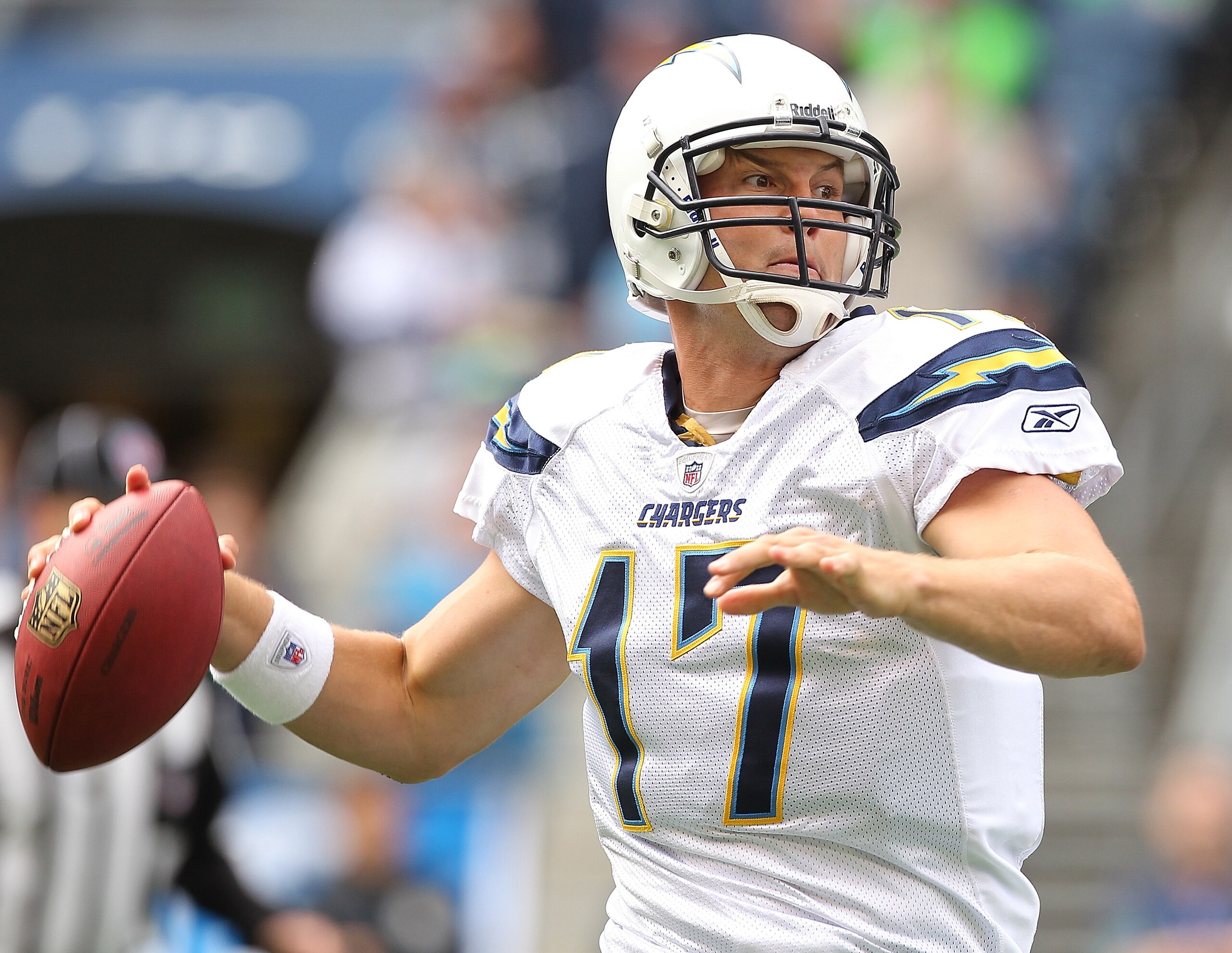 SEATTLE - SEPTEMBER 26: Quarterback Philip Rivers #17 of the San Diego Chargers passes against the Seattle Seahawks at Qwest Field on September 26, 2010 in Seattle, Washington. The Seahawks defeated the Chargers 27-20. (Photo by Otto Greule Jr/Getty Imag SEATTLE - SEPTEMBER 26: Quarterback Philip Rivers #17 of the San Diego Chargers passes against the Seattle Seahawks at Qwest Field on September 26, 2010 in Seattle, Washington. The Seahawks defeated the Chargers 27-20. (Photo by Otto Greule Jr/Getty Imag